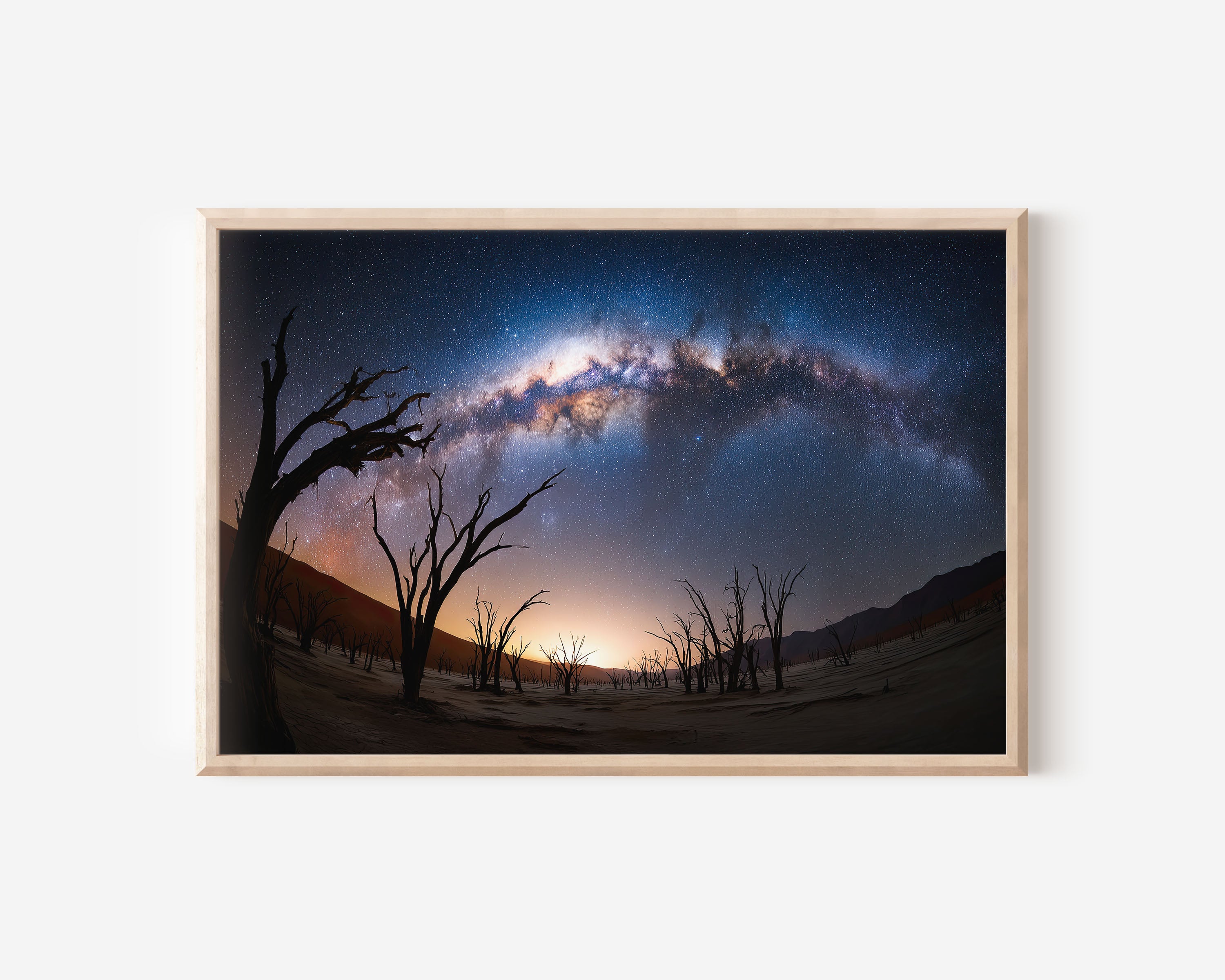 Milky Way Arch Over Desert Ghost Trees Wall Art – Night Sky Landscape
