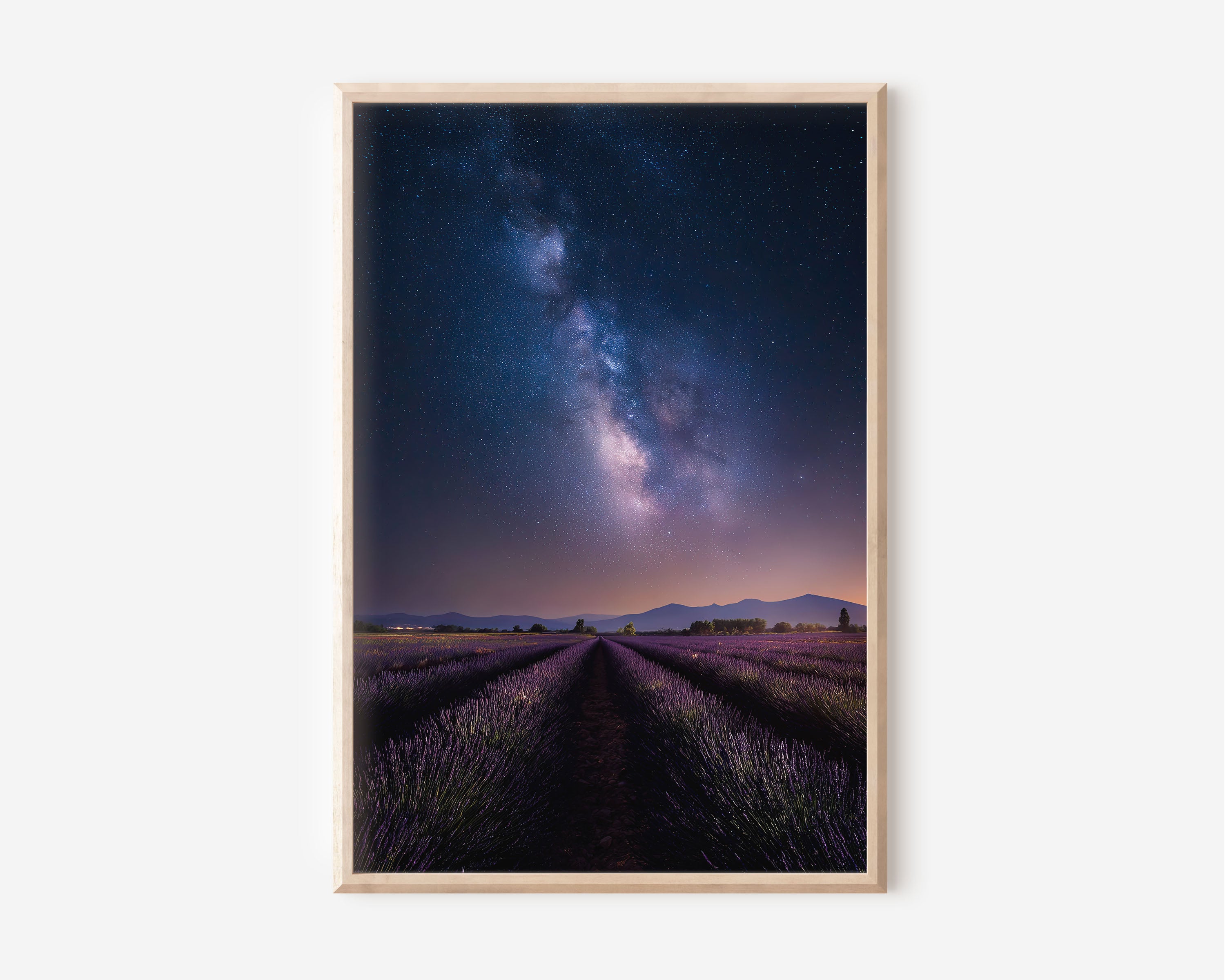 Milky Way Lavender Field Wall Art Print | Provence France Night Sky Photography | Galaxy Stars Landscape Poster