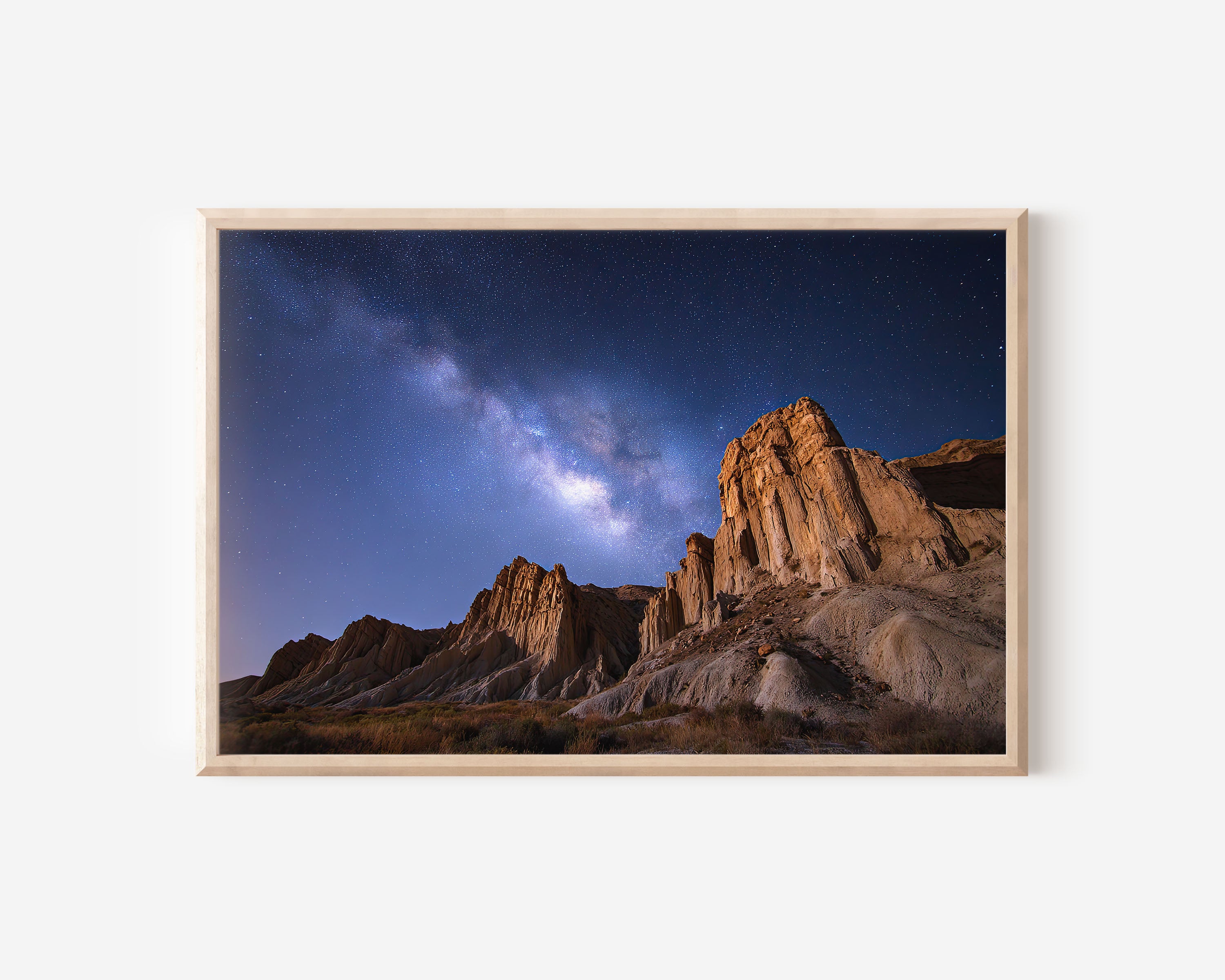 Milky Way Over Ancient Desert Cliffs Wall Art – Night Sky Landscape
