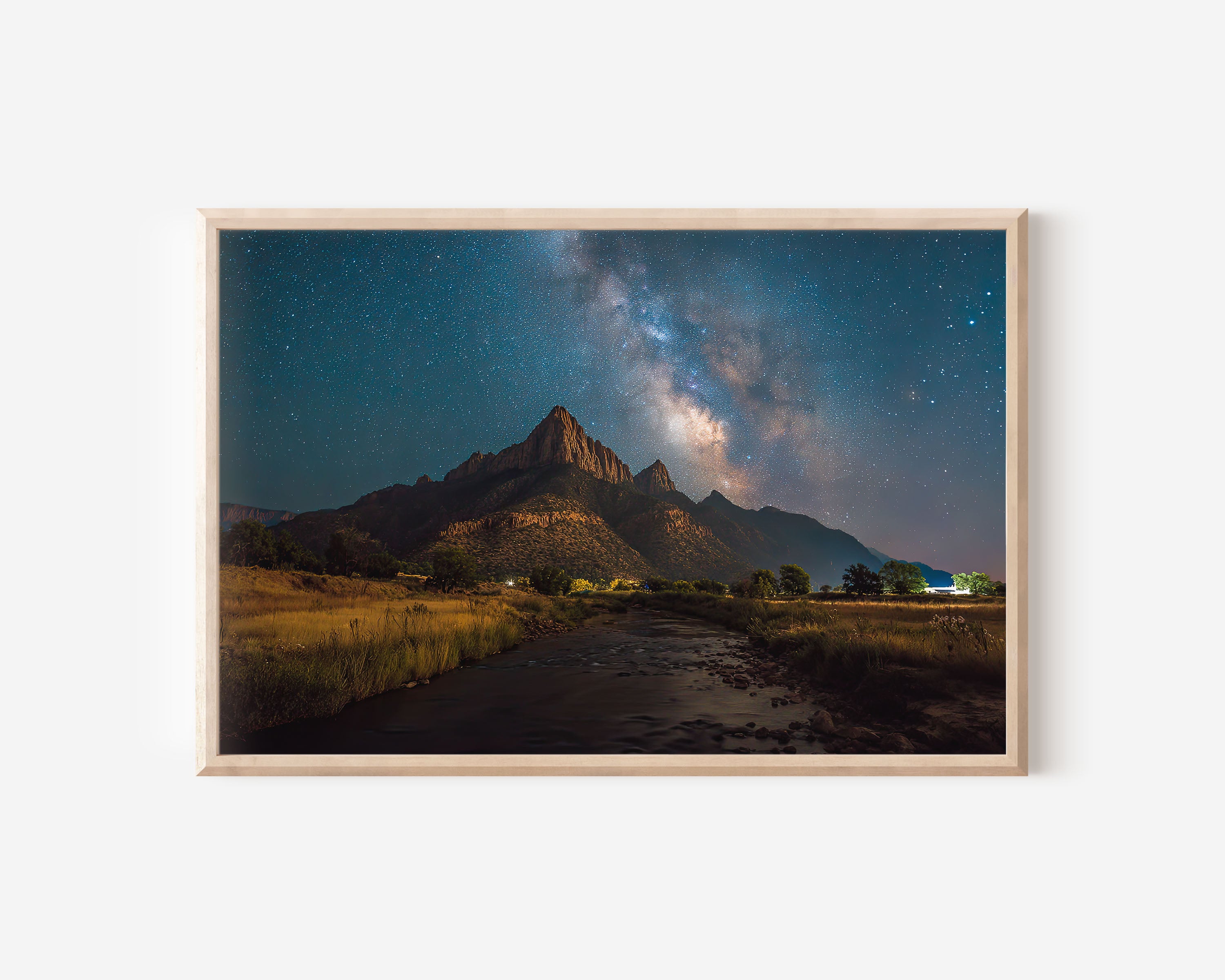 Milky Way Over Desert Mountain Wall Art – Night Sky River Landscape