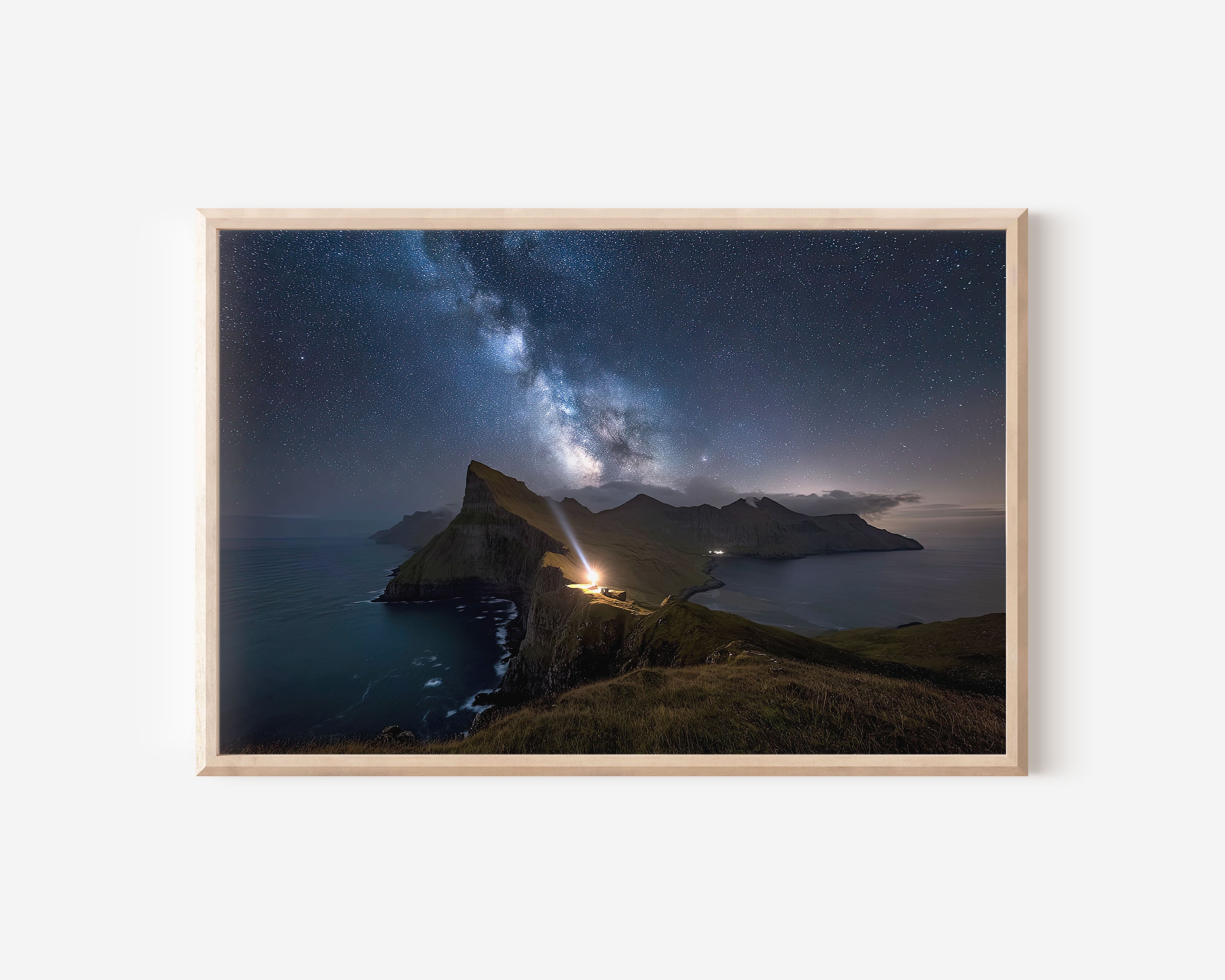Milky Way Over Faroe Islands Cliffs Wall Art – Night Sky Coastal Landscape
