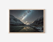 Milky Way Over Snowy Mountains Wall Art – Alpine Night Sky Reflection Landscape