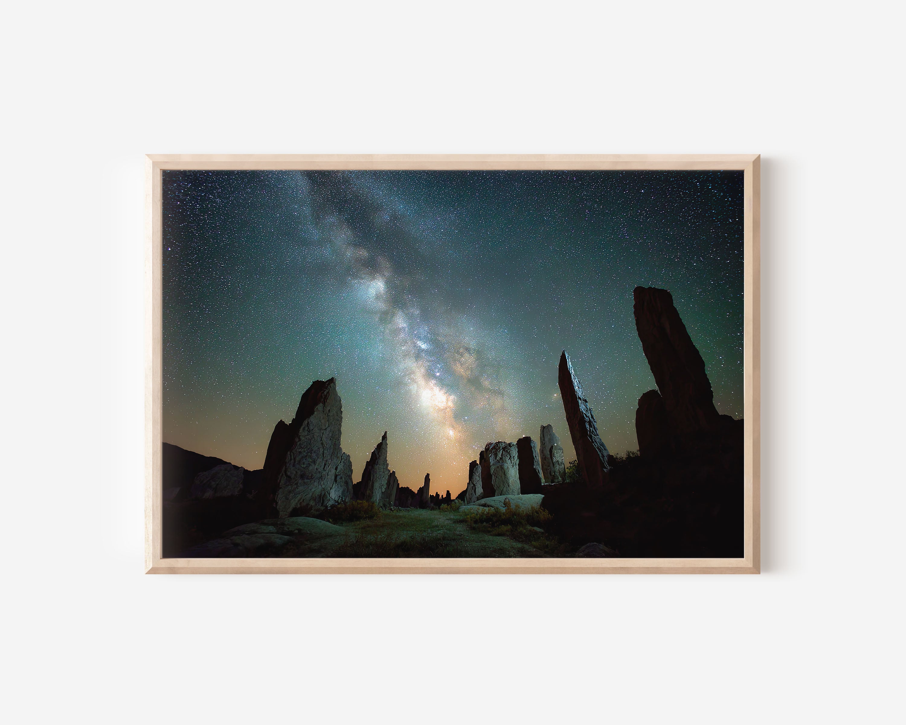 Milky Way Over Stone Pillars Wall Art – Night Sky Landscape Print