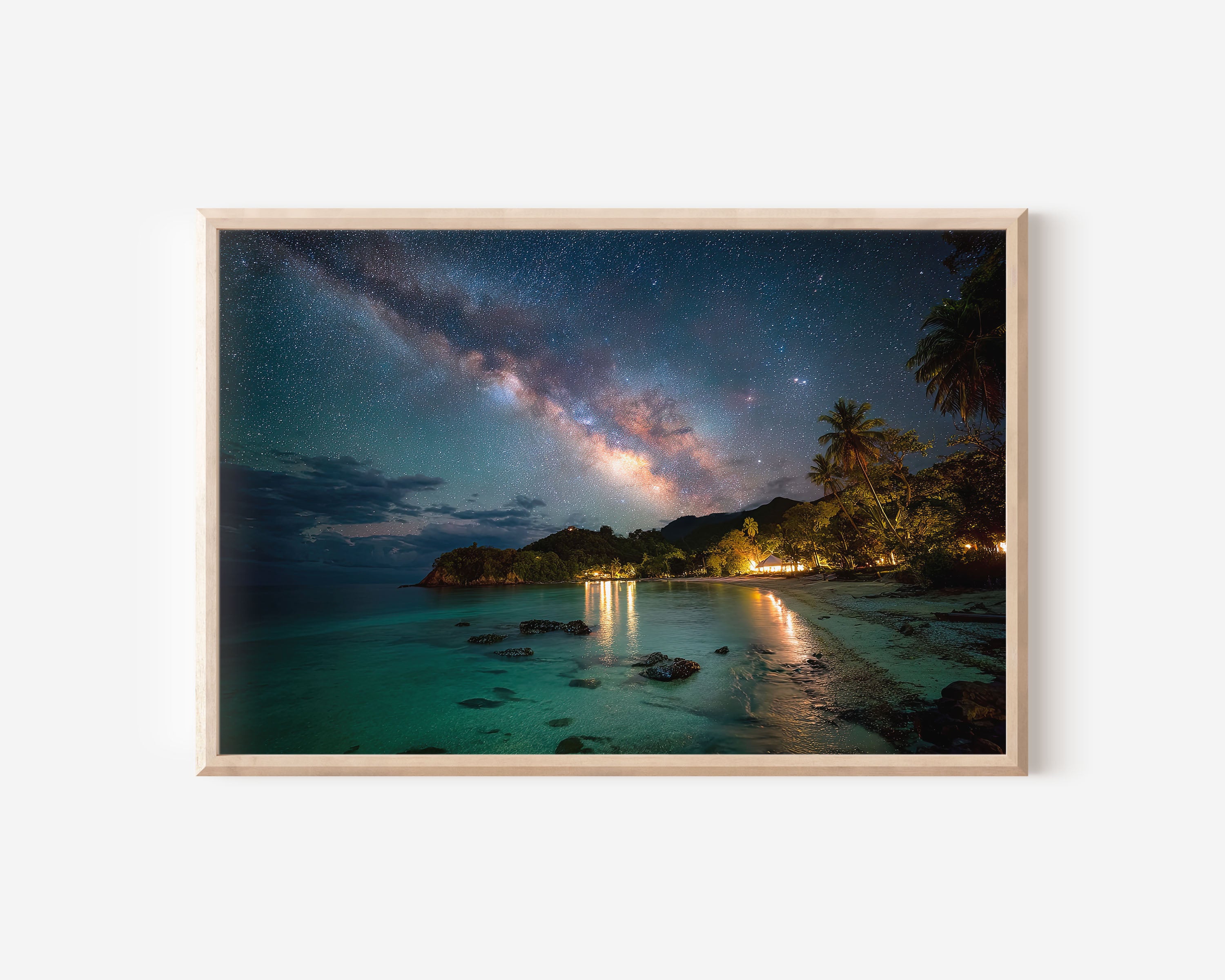 Milky Way Over Tropical Beach Wall Art – Galaxy Night Sky Ocean Landscape