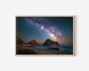 Milky Way Over Volcanic Peaks Wall Art – Coastal Night Sky Landscape