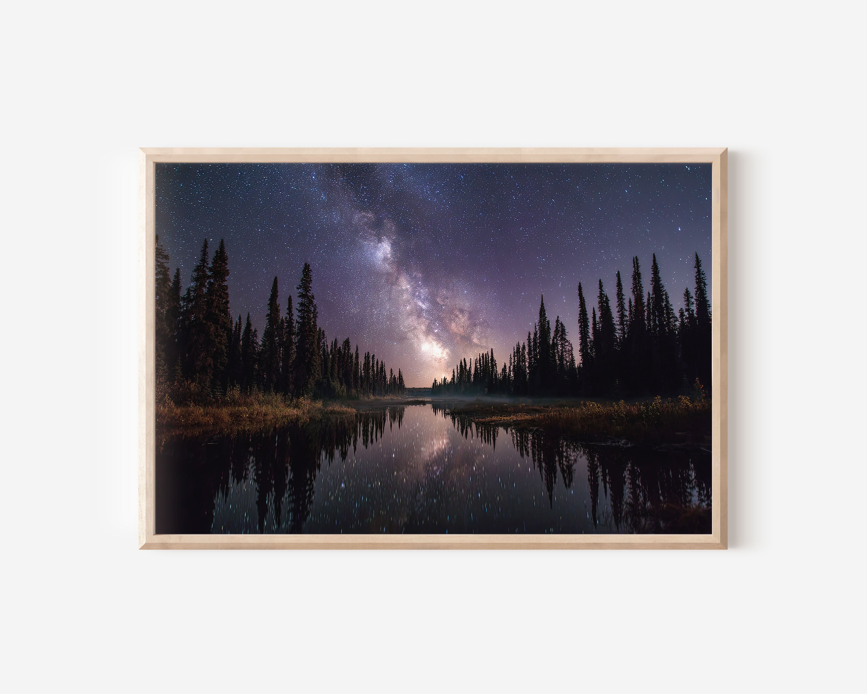 Milky Way Reflections Forest Lake Wall Art – Night Sky Landscape