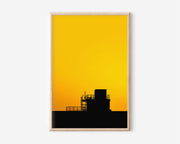 Golden Sunset Silhouette | Minimalist Industrial Wall Art Print
