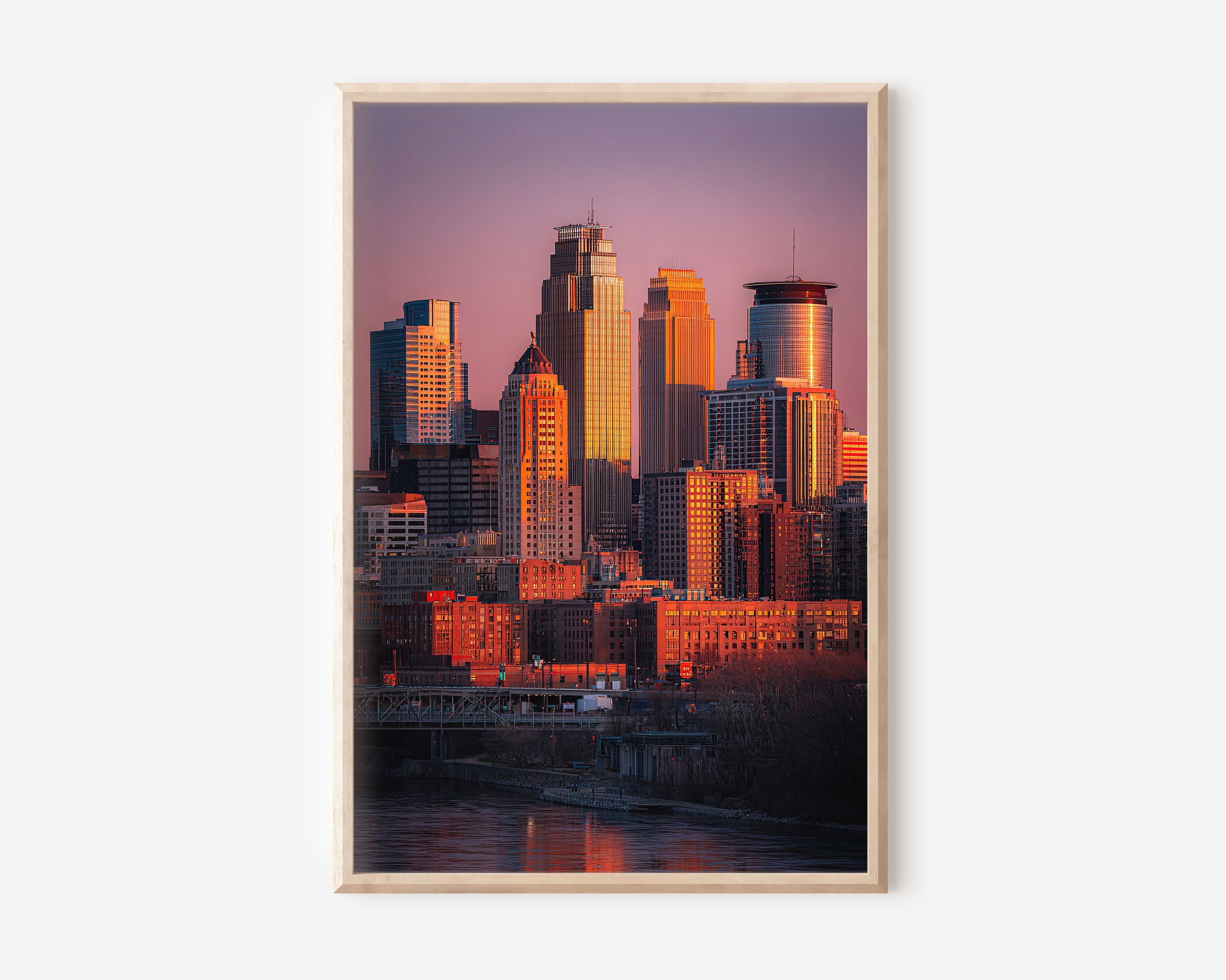 Minneapolis Skyline Sunset Wall Art | Mississippi River Minnesota Print | Travel Photography Poster