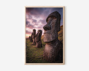 Easter Island Moai Statues Sunset Wall Art | Rapa Nui Ancient Stone Figures Landscape Print | Dramatic Travel Photography