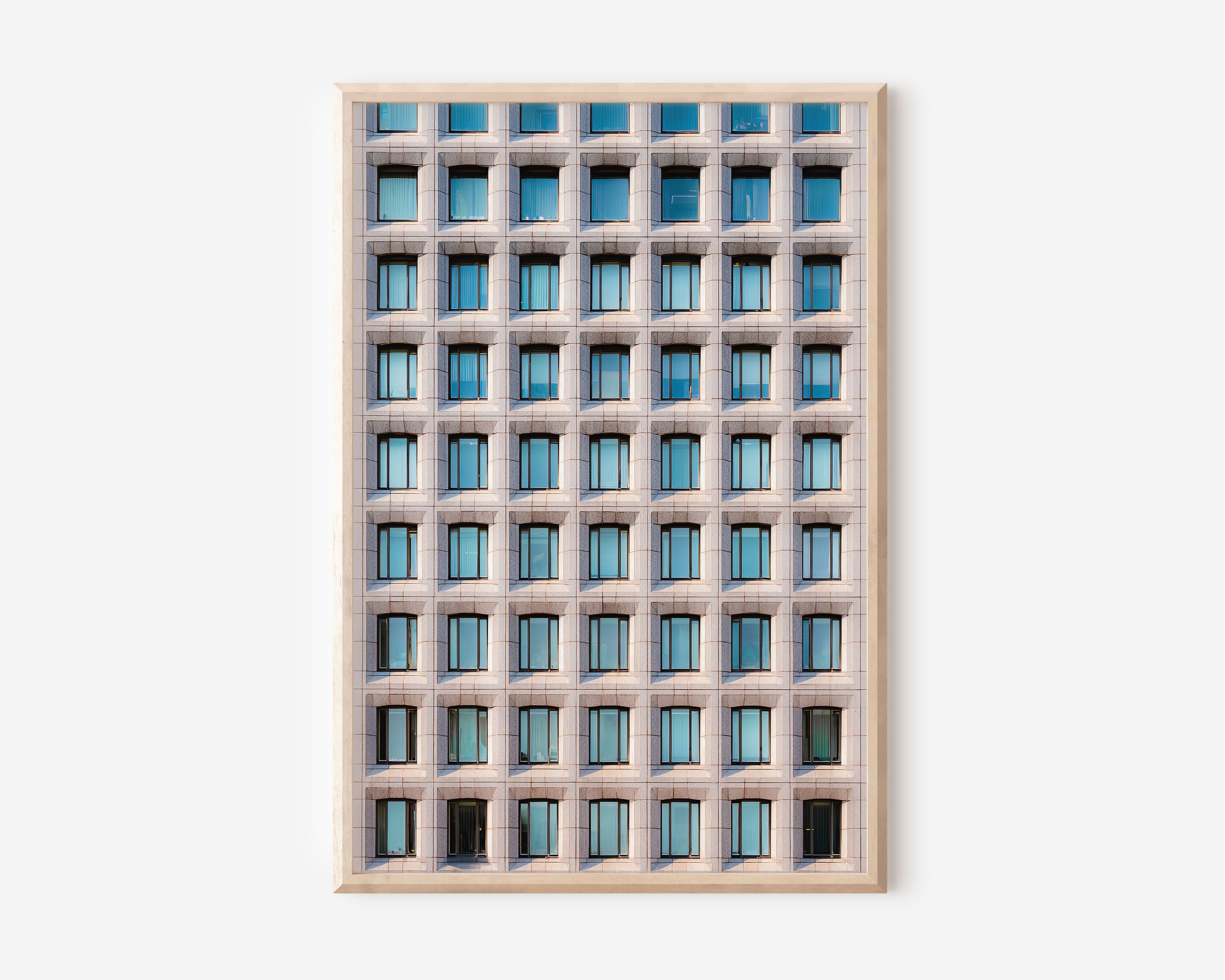 Modern Geometry Facade Wall Art – Minimalist Architecture Canvas Print, Grid Window Building Decor