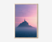 Mont Saint-Michel France Print | Pink Sunset Foggy Castle Wall Art | Normandy Travel Photography