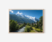 Mont Blanc Valley River Scenic Wall Art Print – Alpine Mountain Canvas