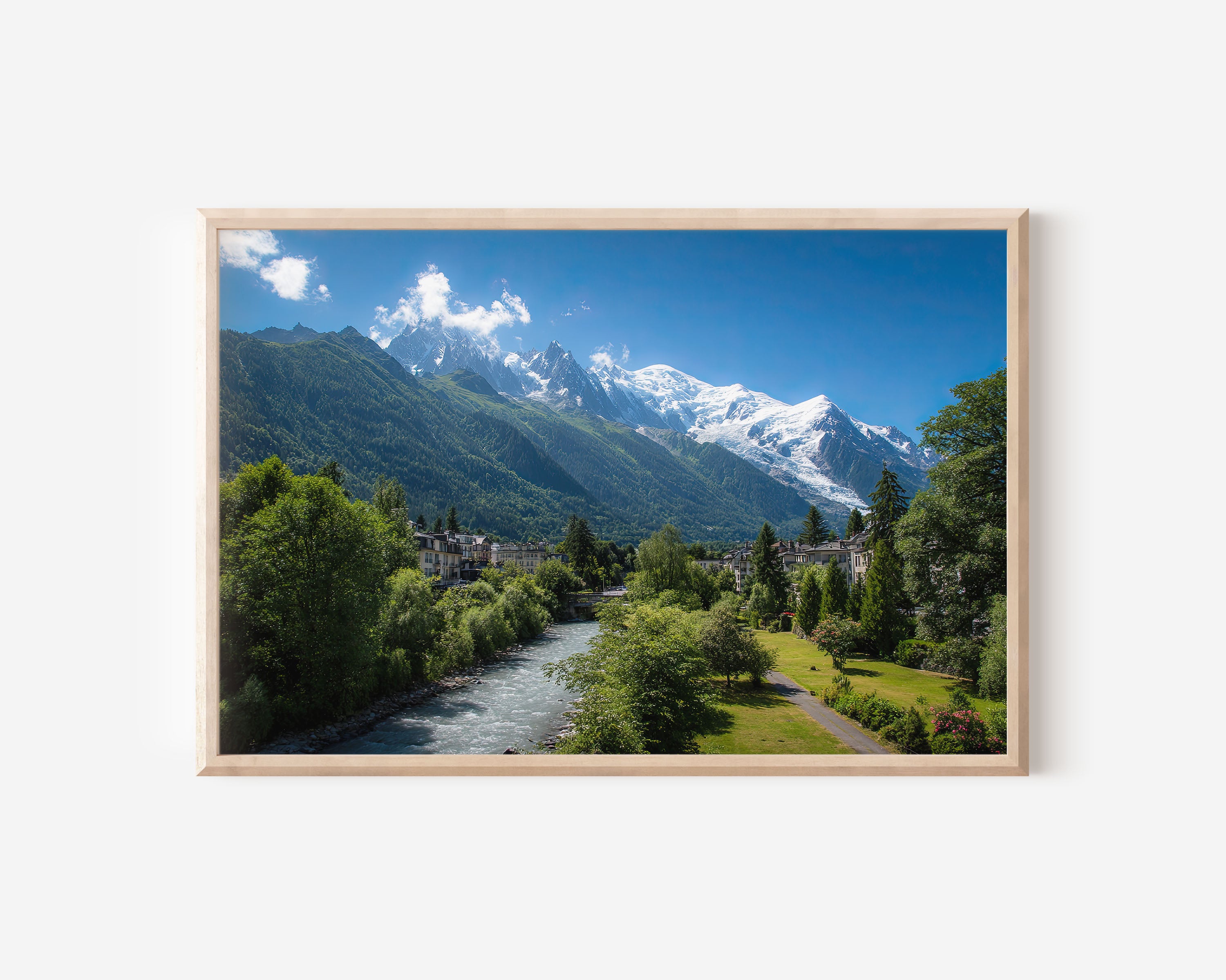 Mont Blanc Valley River Scenic Wall Art Print – Alpine Mountain Canvas