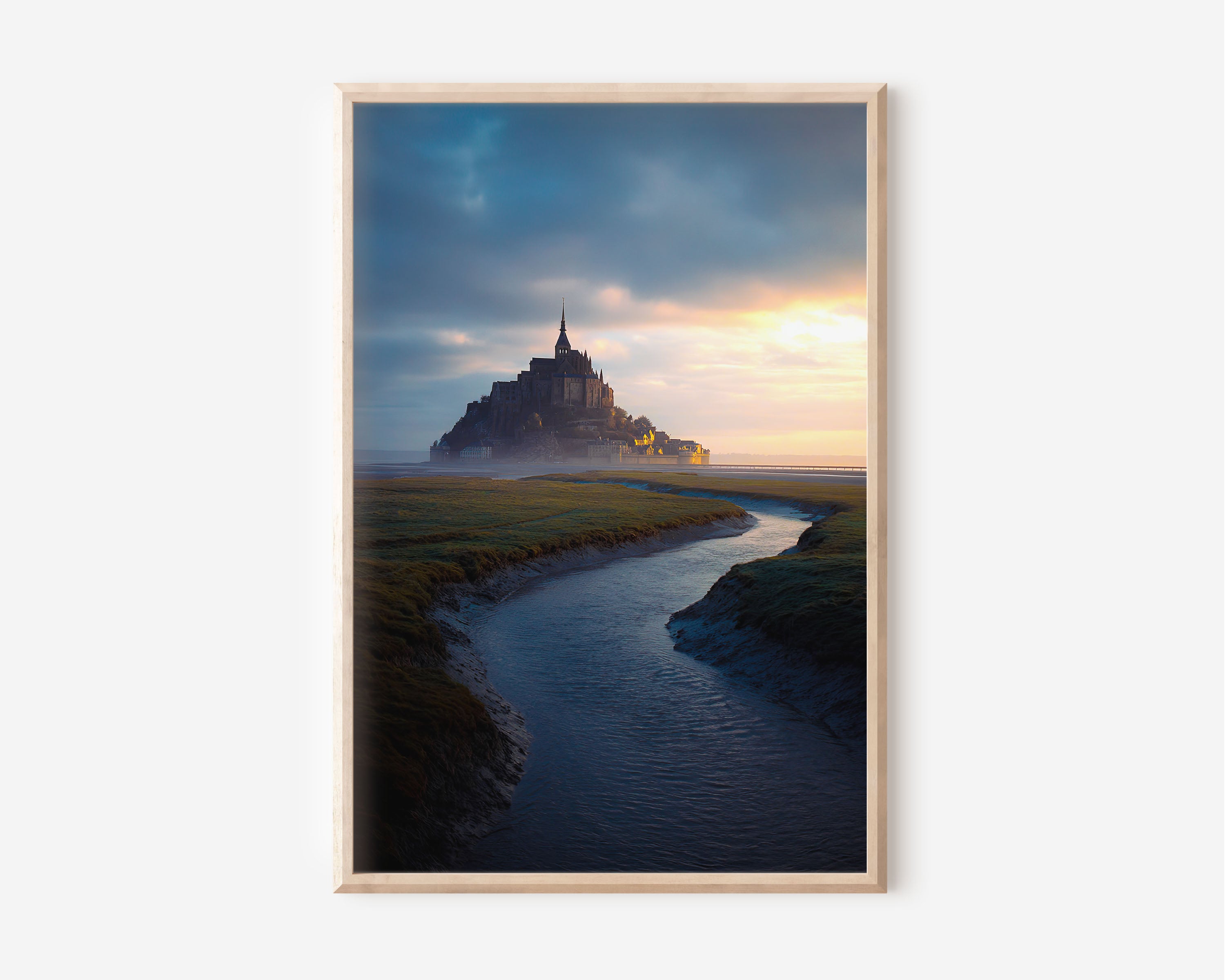 Mont Saint-Michel Misty Sunrise River Normandy France Wall Art Print | French Landmark Travel Photography Poster | Medieval Architecture Decor