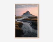 Mont Saint-Michel Winding River Sunset Normandy France Wall Art Print | French Landmark Travel Photography Poster | Romantic European Landscape Decor