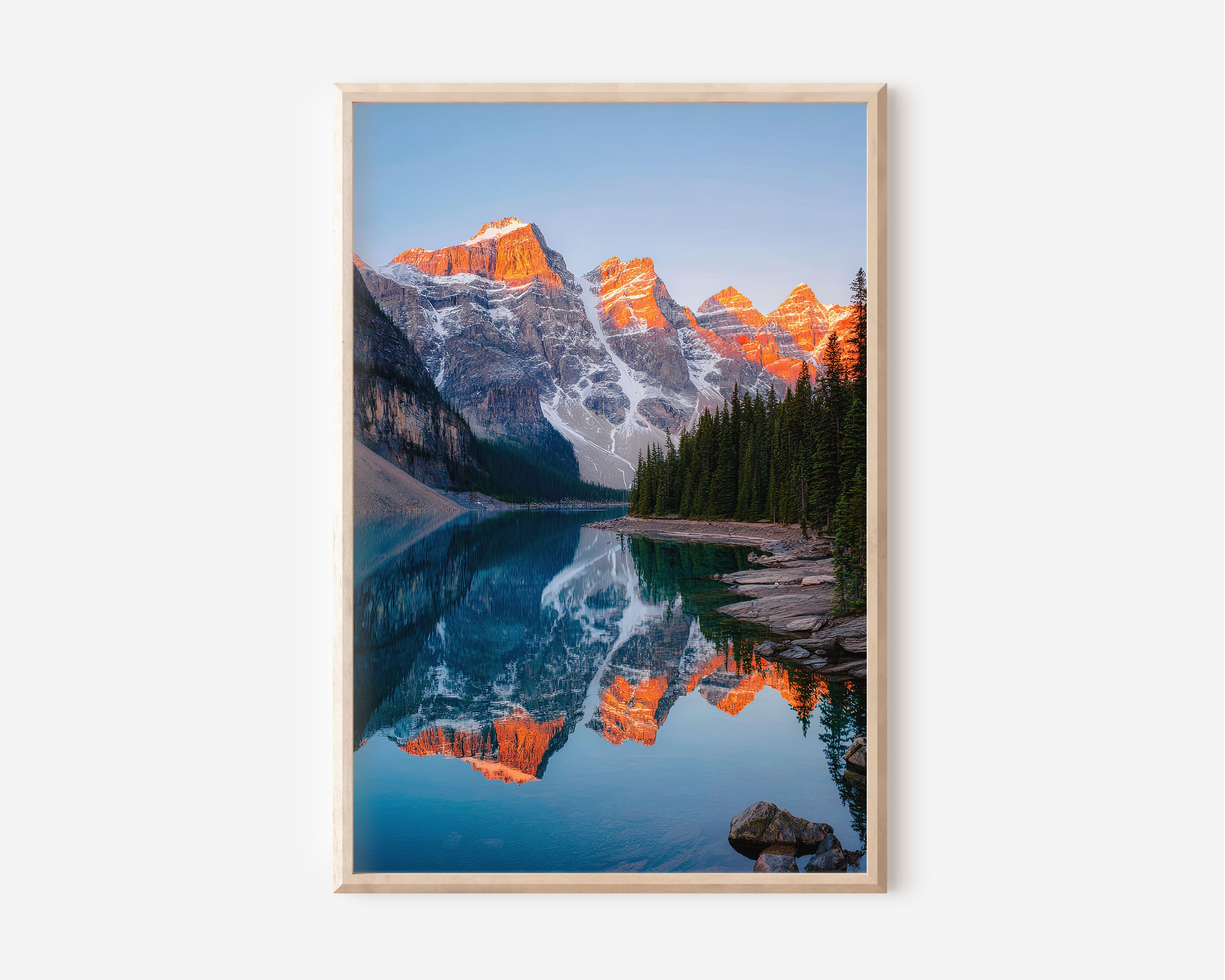 Moraine Lake Sunrise Wall Art – Canadian Rockies Reflection Canvas Print, Mountain Landscape Decor