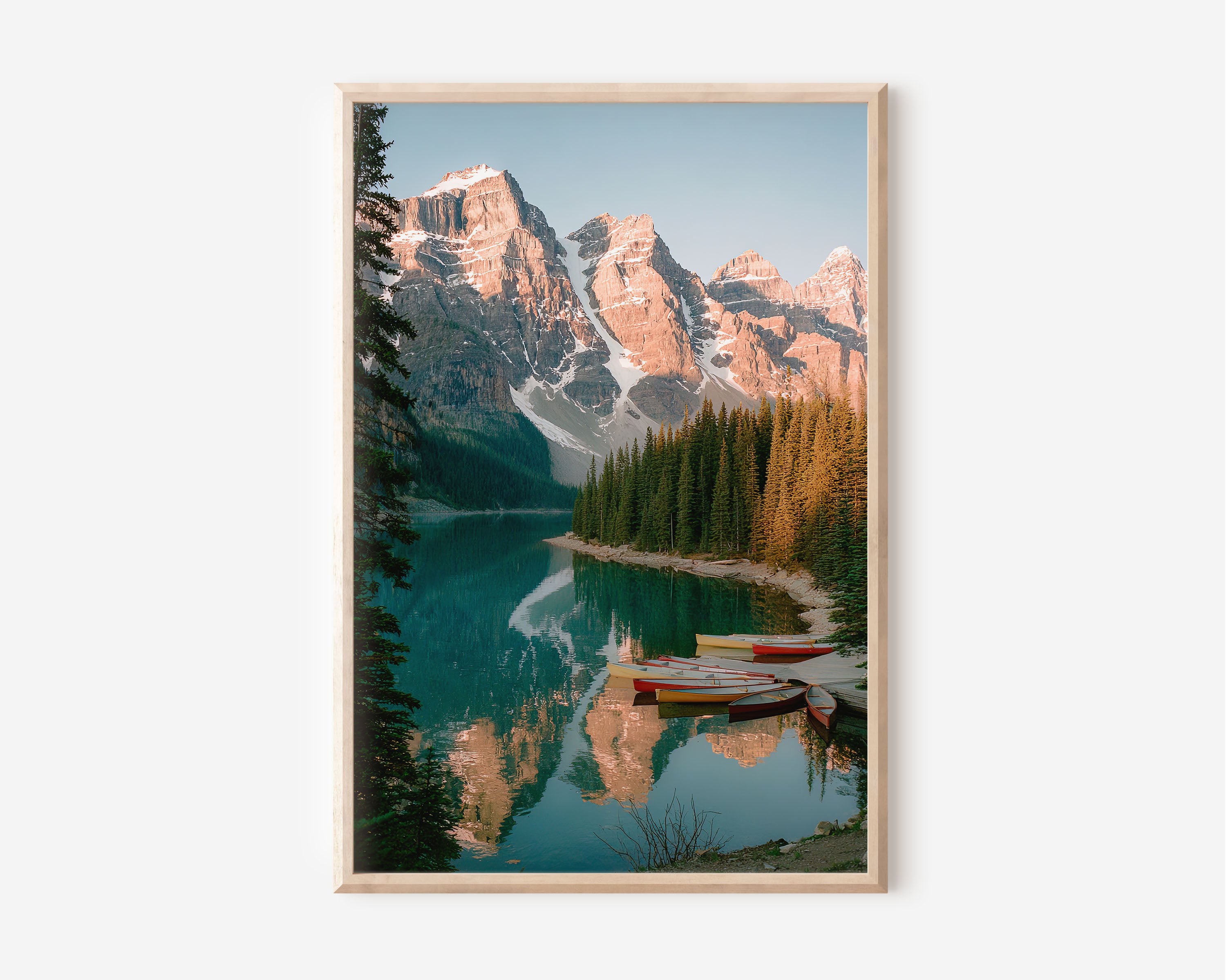 Moraine Lake Canoes Wall Art Print | Banff National Park Canada Photography | Turquoise Lake Mountain Poster