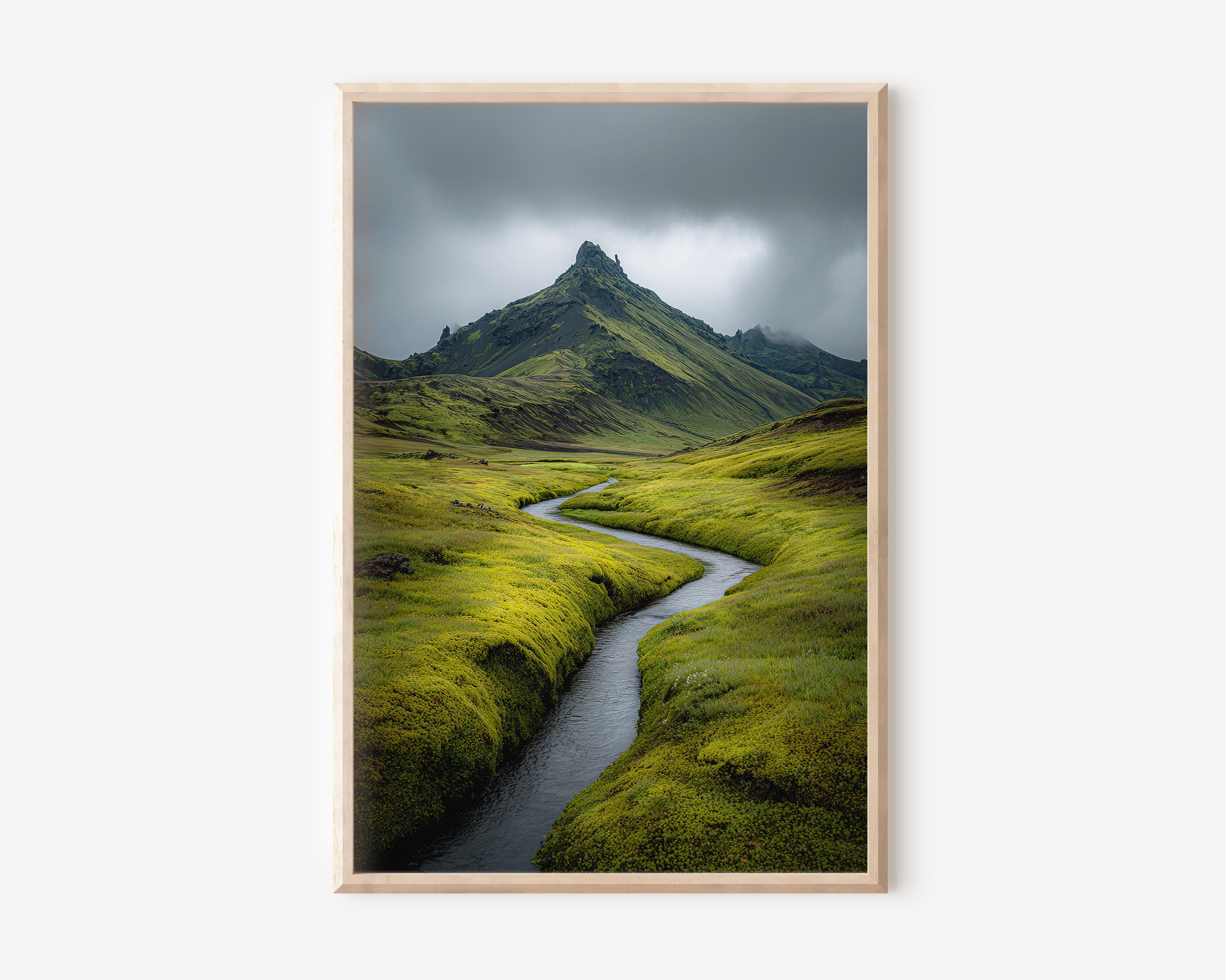 Iceland Mossy River Valley Print | Green Highland Stream Wall Art | Volcanic Mountain Photography