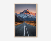 Mount Cook Straight Road Sunrise New Zealand Wall Art Print | New Zealand Landscape Photography Poster | Alpine Road Trip Nature Decor