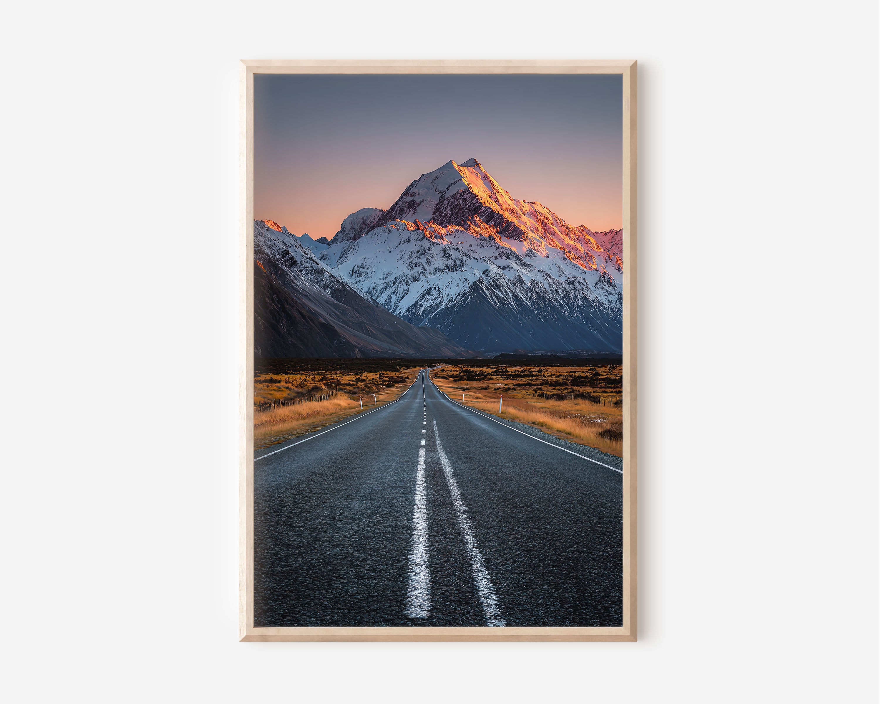 Mount Cook Straight Road Sunrise New Zealand Wall Art Print | New Zealand Landscape Photography Poster | Alpine Road Trip Nature Decor