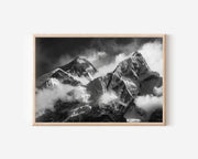 Mount Everest Black and White Wall Art Print – Himalayan Mountain Canvas