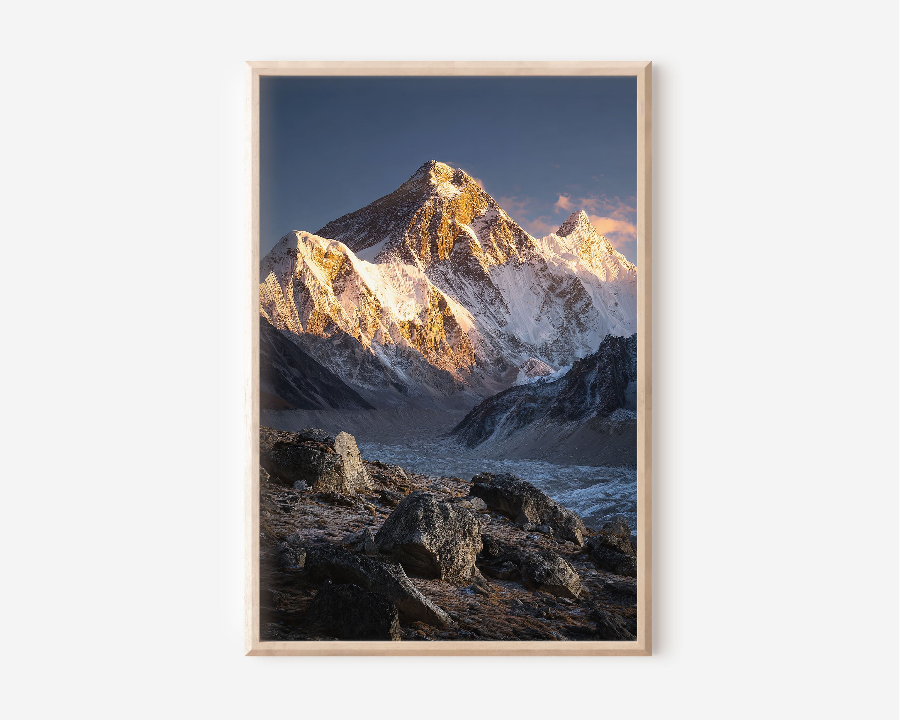 Mount Everest Sunrise Golden Light Himalaya Nepal Wall Art Print | World's Highest Peak Photography Poster | Mountain Adventure Nature Decor
