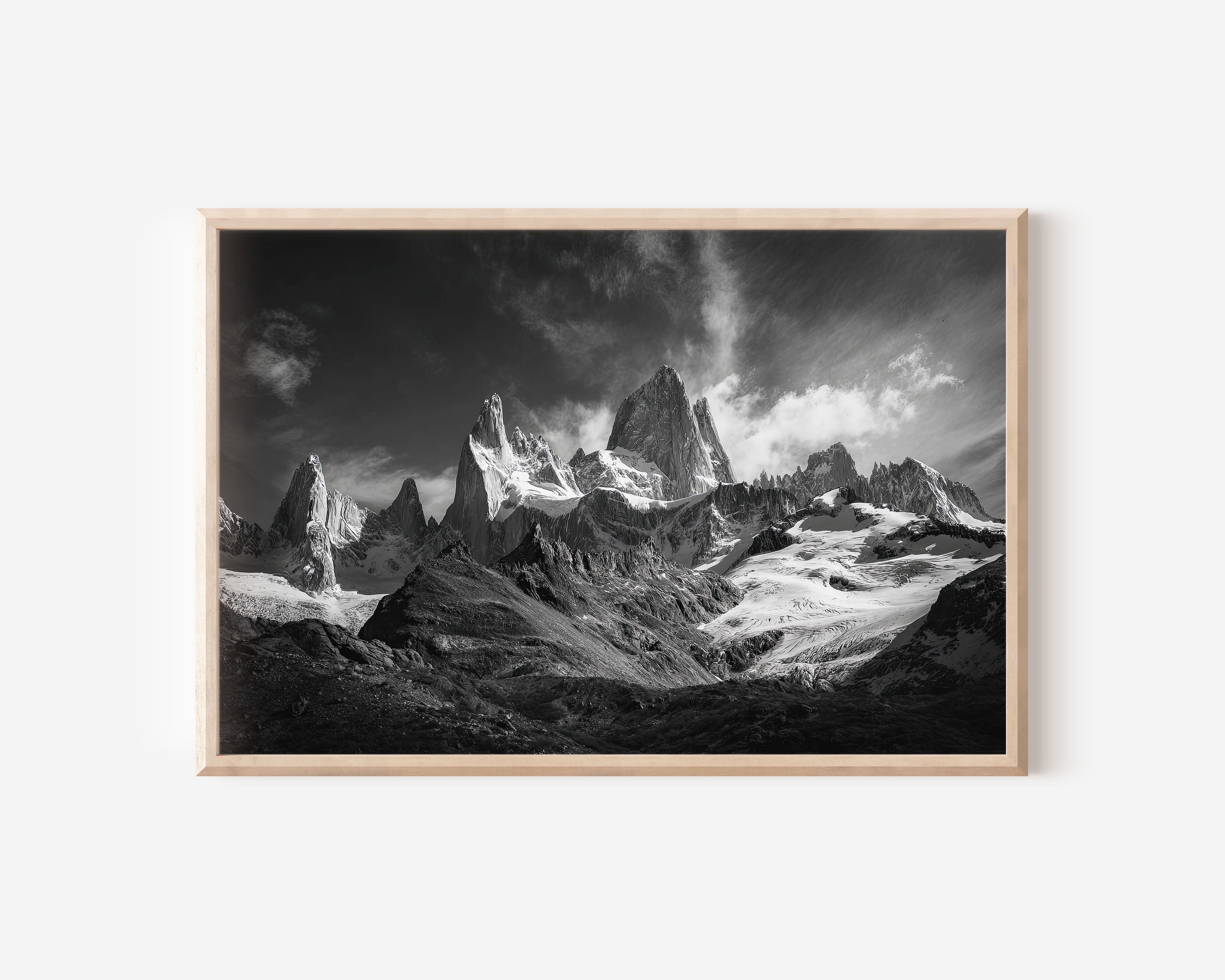 Mount Fitz Roy Black & White Wall Art Print
