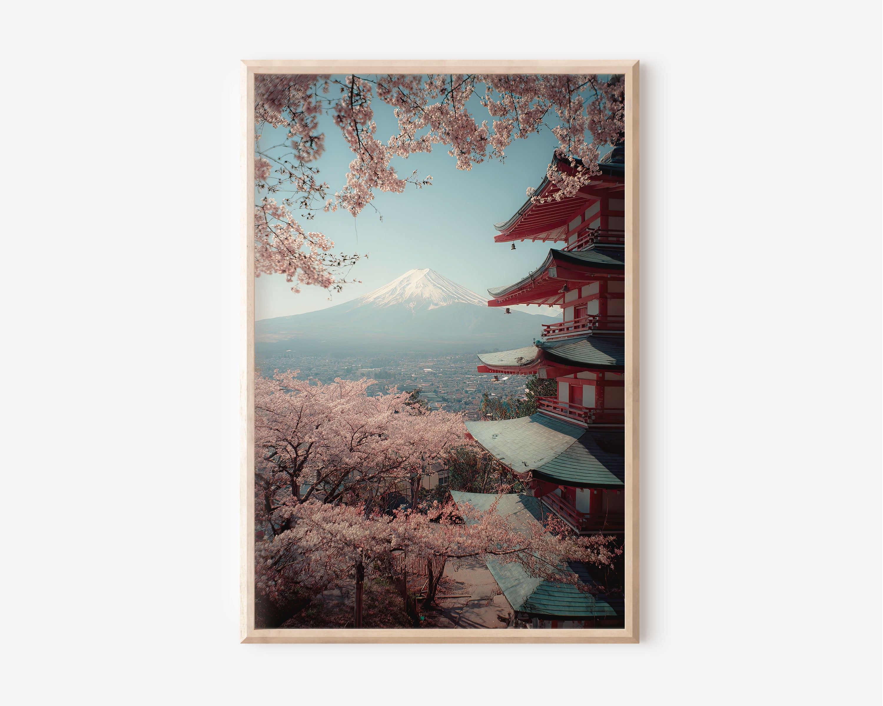 Mount Fuji Cherry Blossom Wall Art | Japan Sakura Pagoda Landscape Print