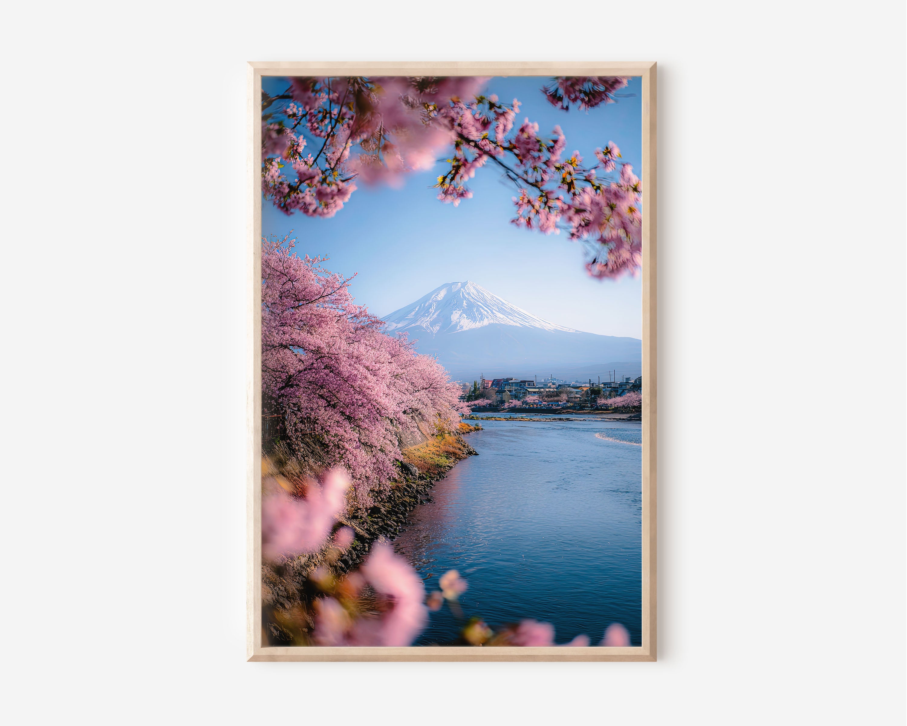 Mount Fuji Cherry Blossom Sakura River Wall Art Print | Japan Spring Landscape Photography Poster | Japanese Nature Decor