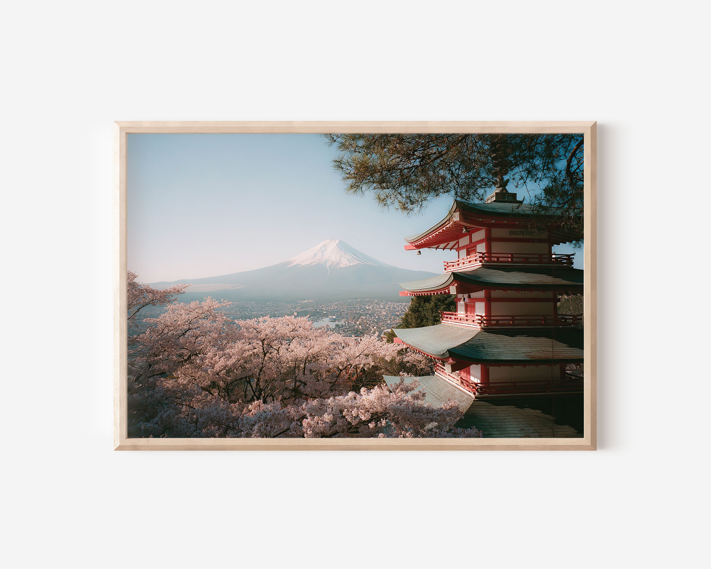 Mount Fuji Chureito Pagoda Japan Wall Art Print, Sakura Landscape