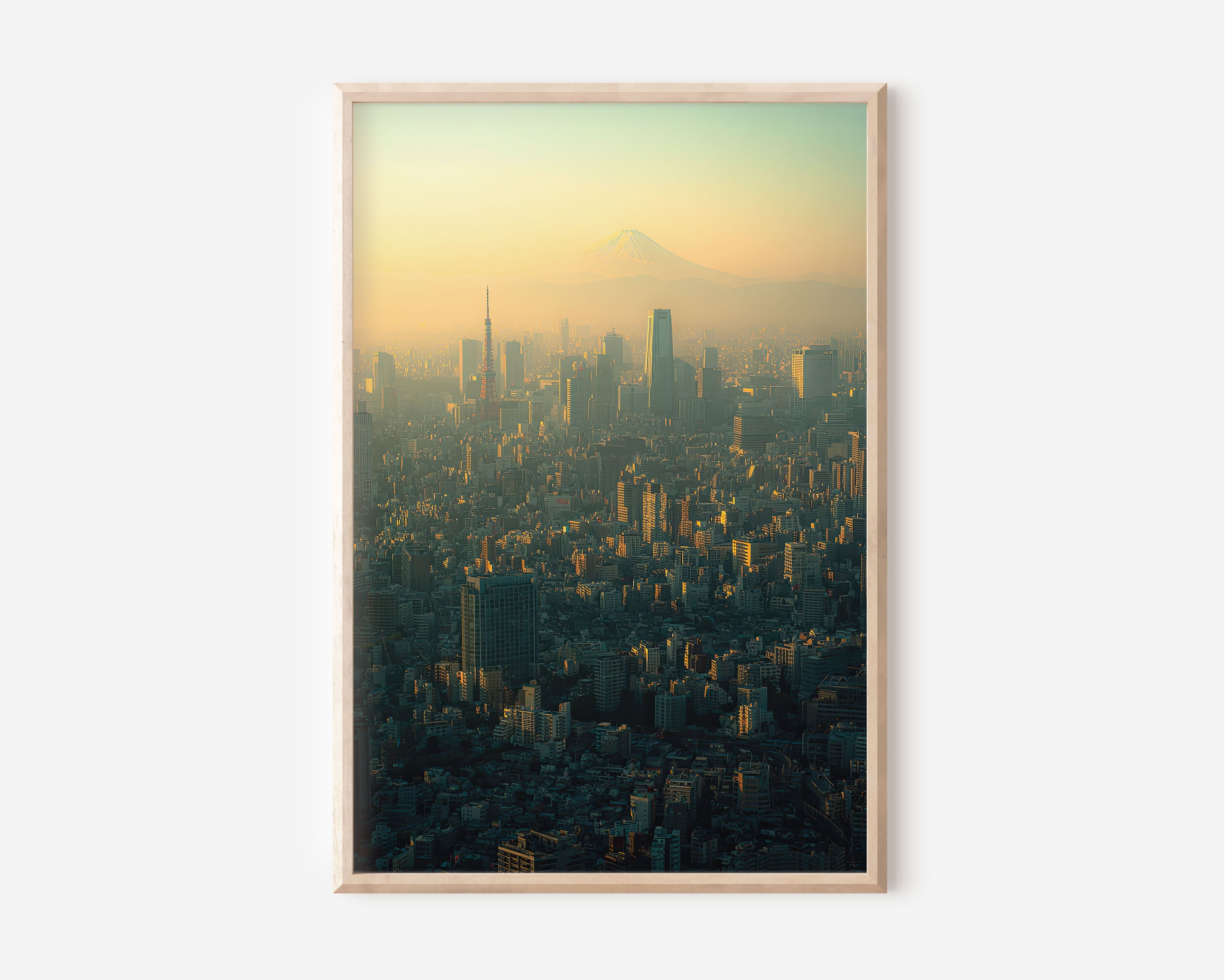 Mount Fuji Tokyo Skyline Golden Hour Aerial Wall Art Print | Japan City Landscape Photography Poster | Urban Travel Decor