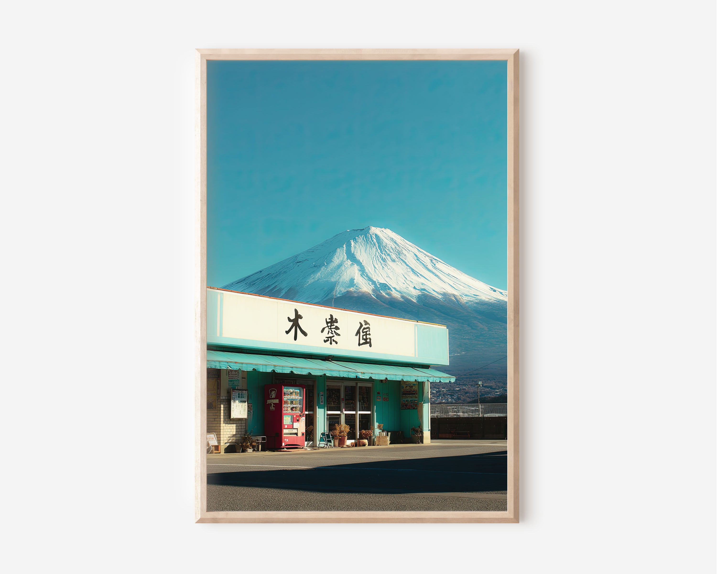 Mount Fuji Japanese Storefront | Teal & Snow Wall Art Print