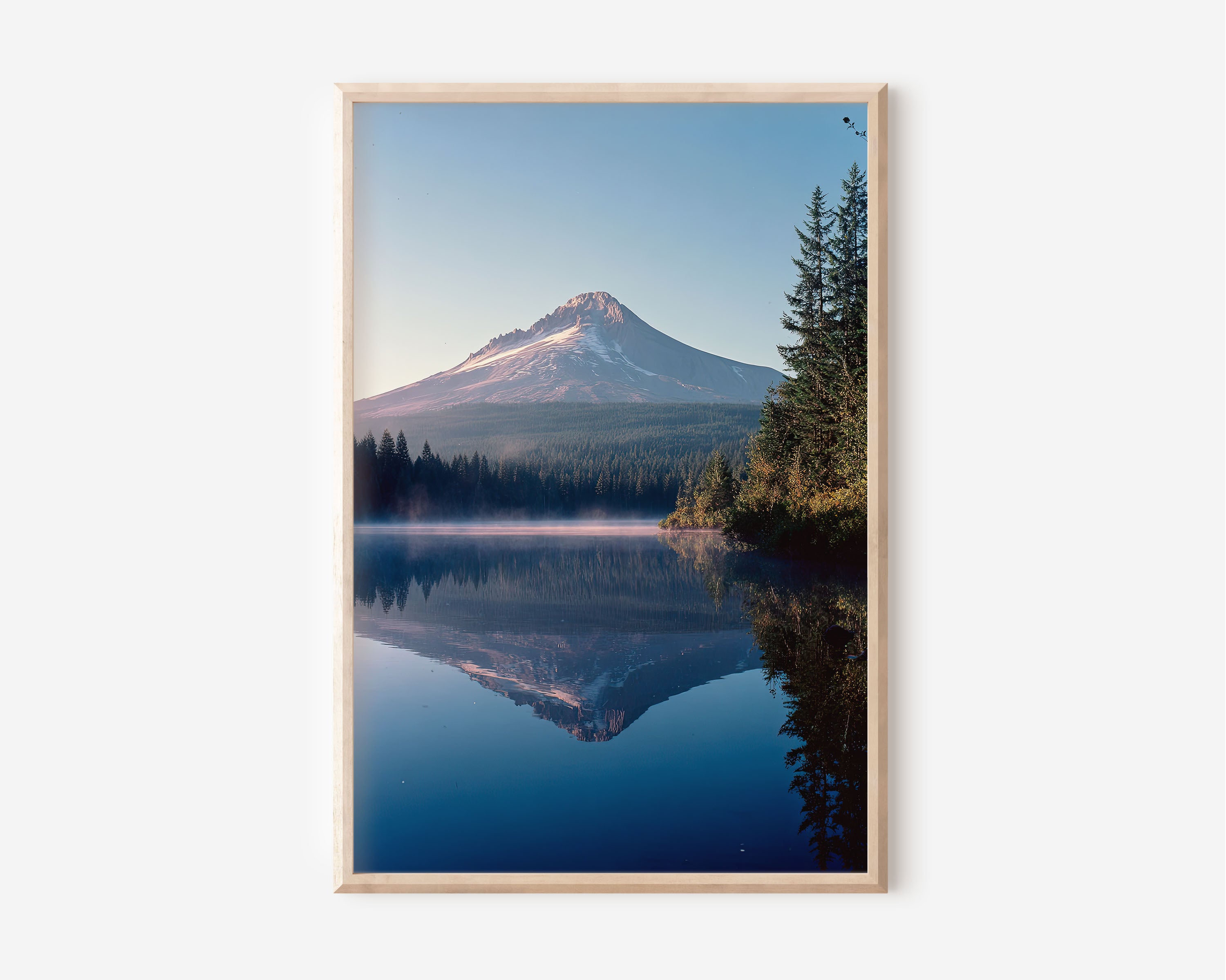 Mount Hood Reflection Wall Art Print | Trillium Lake Oregon Misty Sunrise Photography | Pacific Northwest Travel Poster | Nature Home Decor