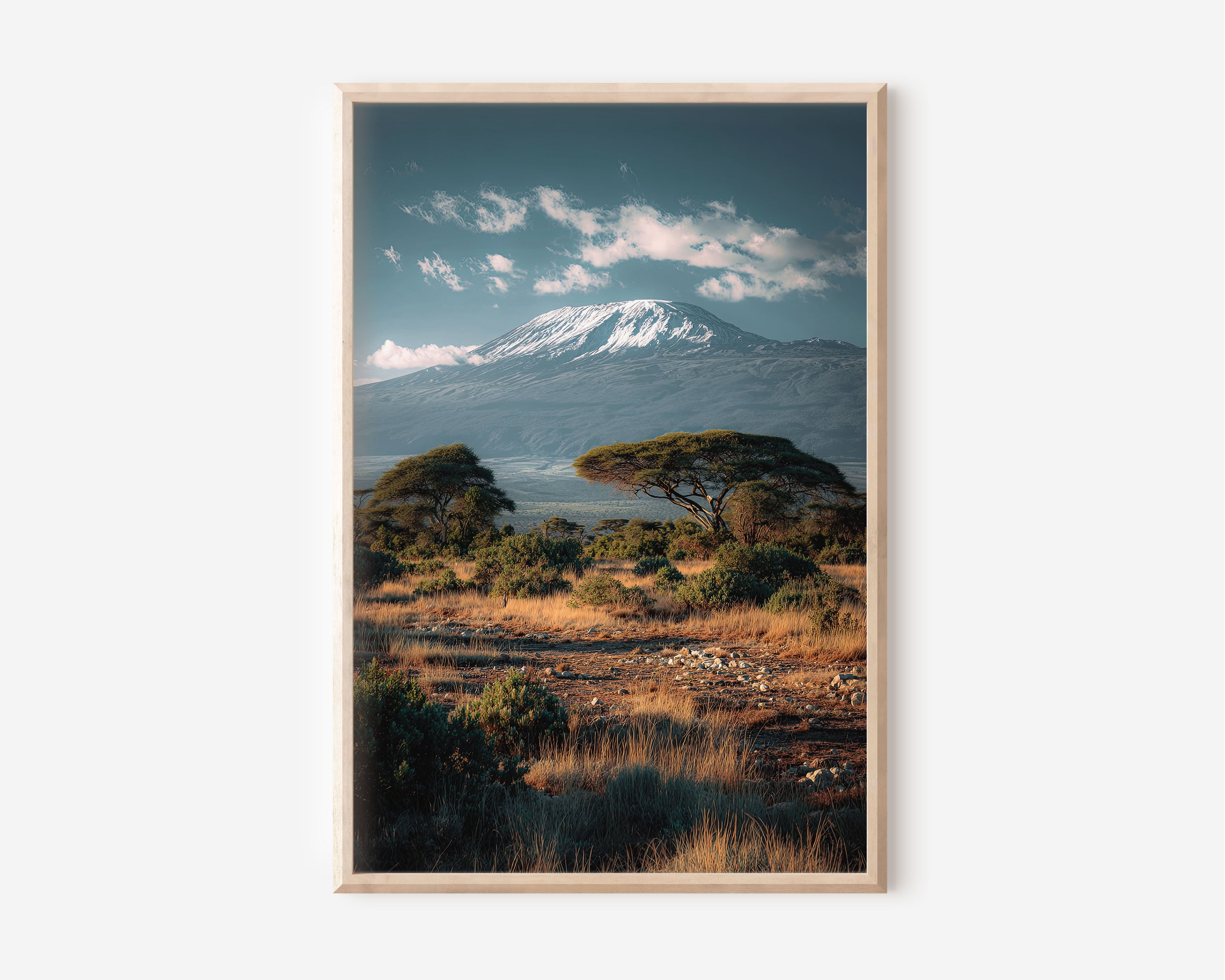 Mount Kilimanjaro Snow-Capped Peak Acacia Trees Tanzania Wall Art Print | Africa Safari Landscape Photography Poster | East African Nature Decor
