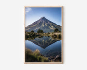 Mount Taranaki Perfect Symmetry Lake Reflection New Zealand Wall Art Print | New Zealand Volcano Landscape Photography Poster | Alpine Nature Decor