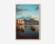 Mount Vesuvius Naples Harbor Wall Art | Italian Coastal Sunset Print