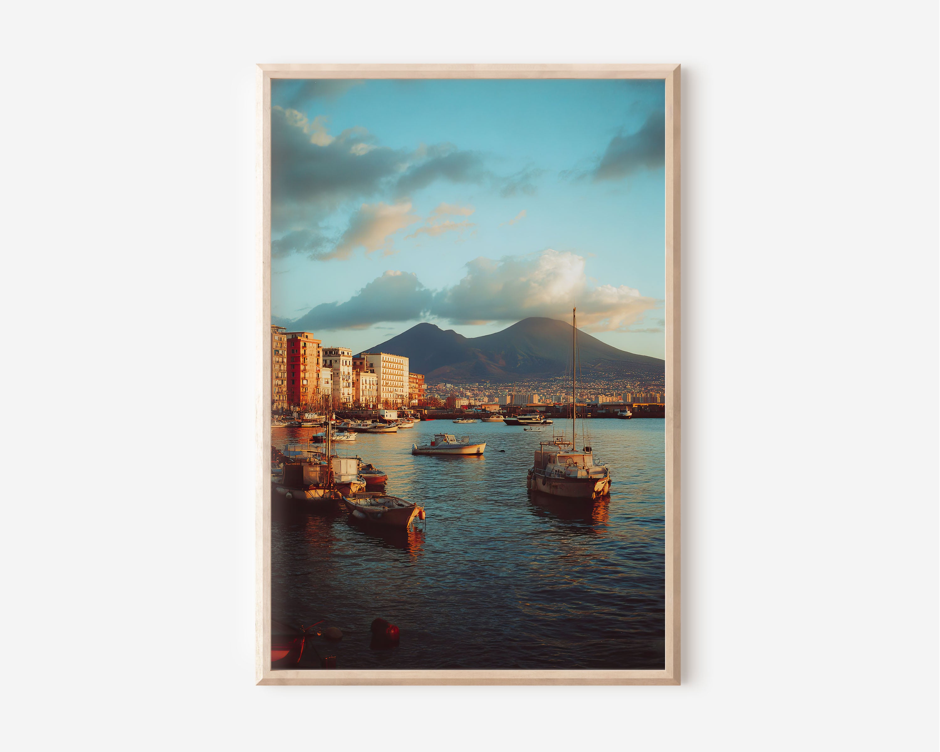 Mount Vesuvius Naples Harbor Wall Art | Italian Coastal Sunset Print