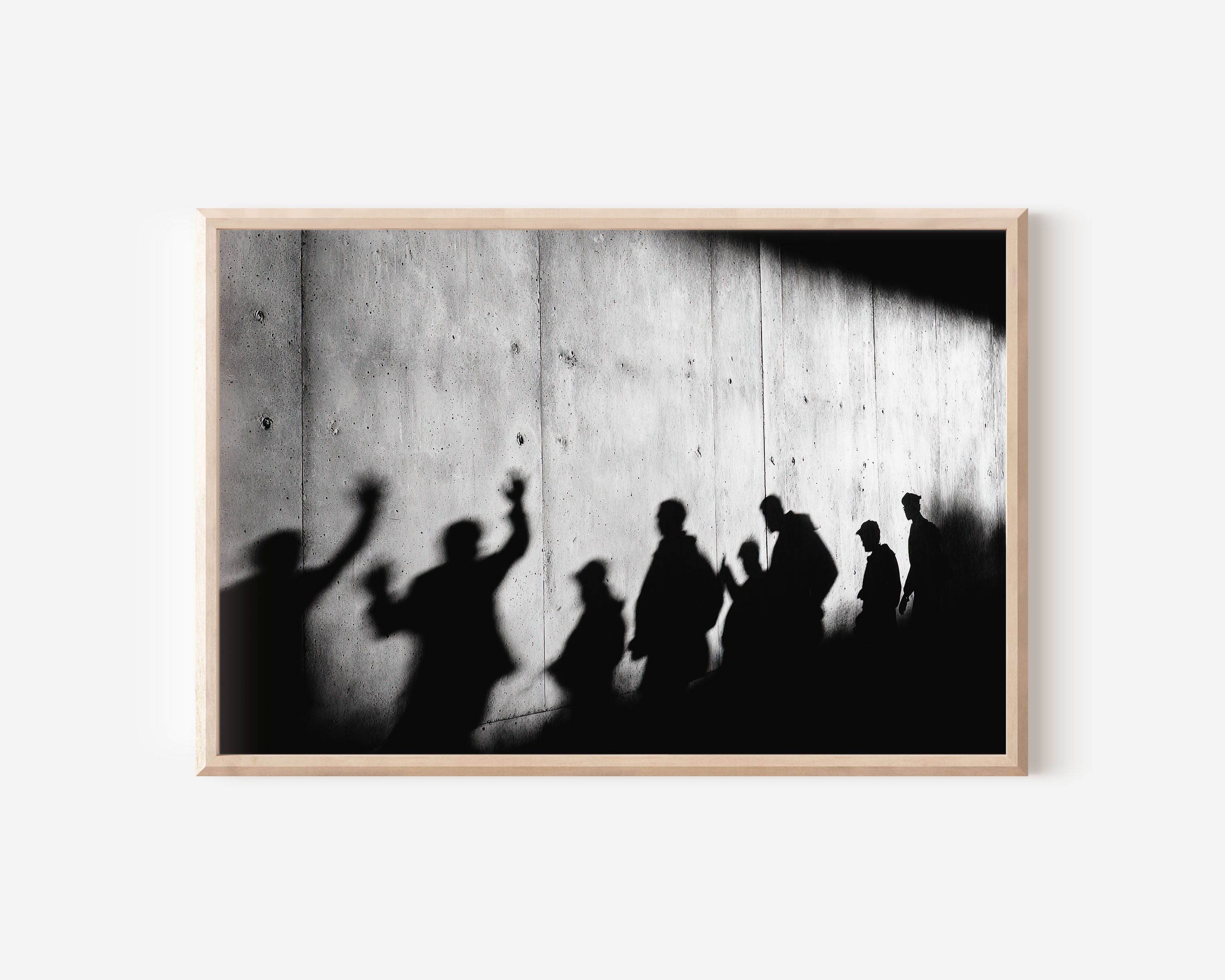 Human Shadows on Concrete Wall | Black & White Street Photography Fine Art Print