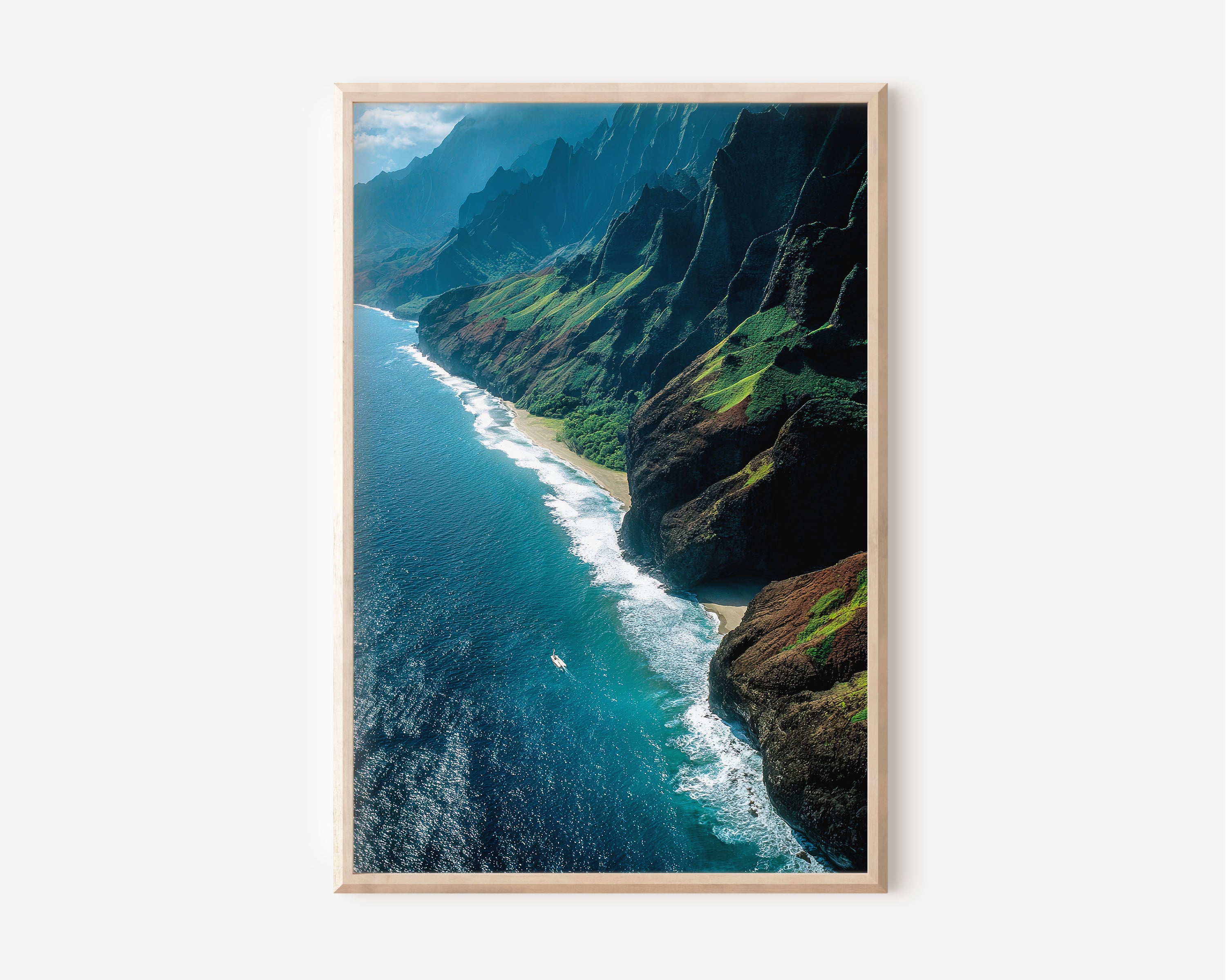 Na Pali Coast Hawaii Wall Art Print | Tropical Ocean Cliff Canvas
