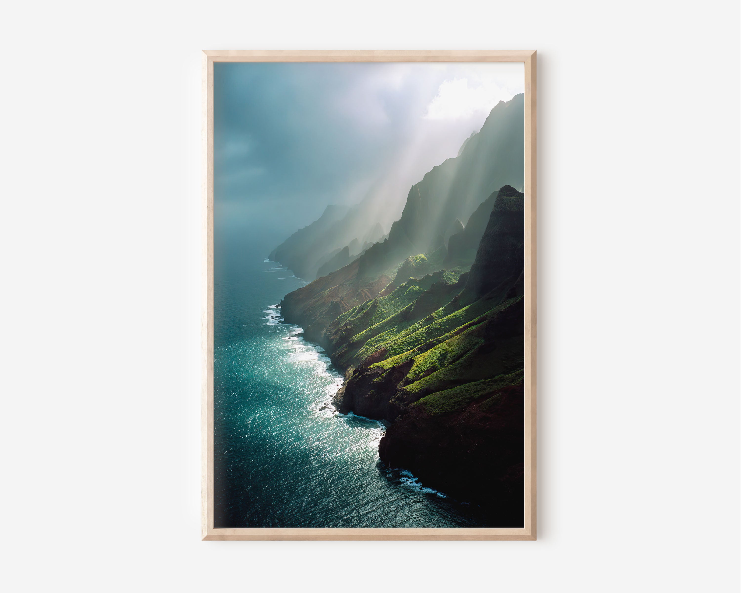 Na Pali Coast Sun Rays Wall Art Print | Hawaii Ocean Cliff Canvas