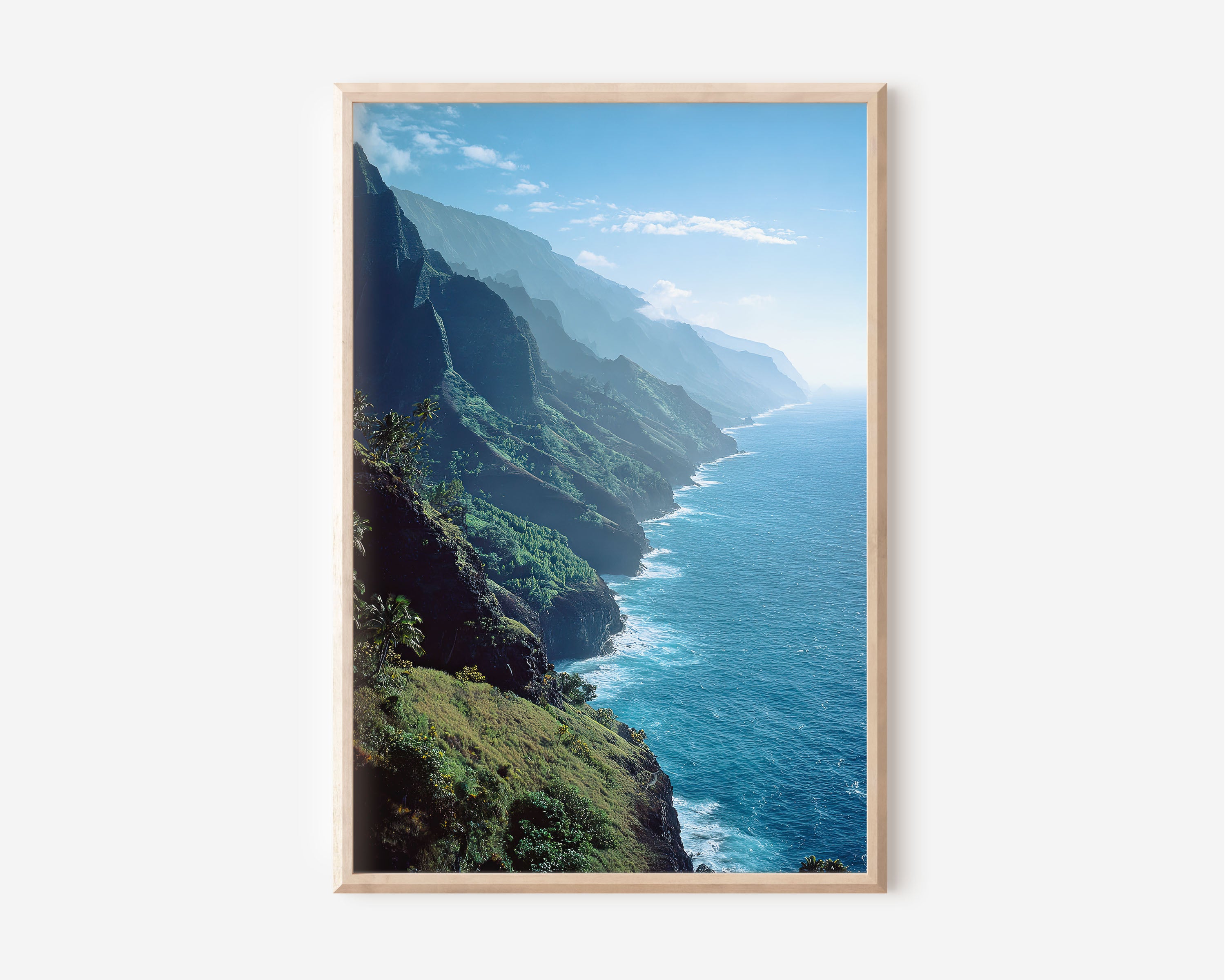 Nā Pali Coast Aerial Wall Art Print | Kauai Hawaii Lush Cliffs Photography | Pacific Ocean Ridgeline Landscape Poster | Hawaiian Nature Print | Tropical Home Decor