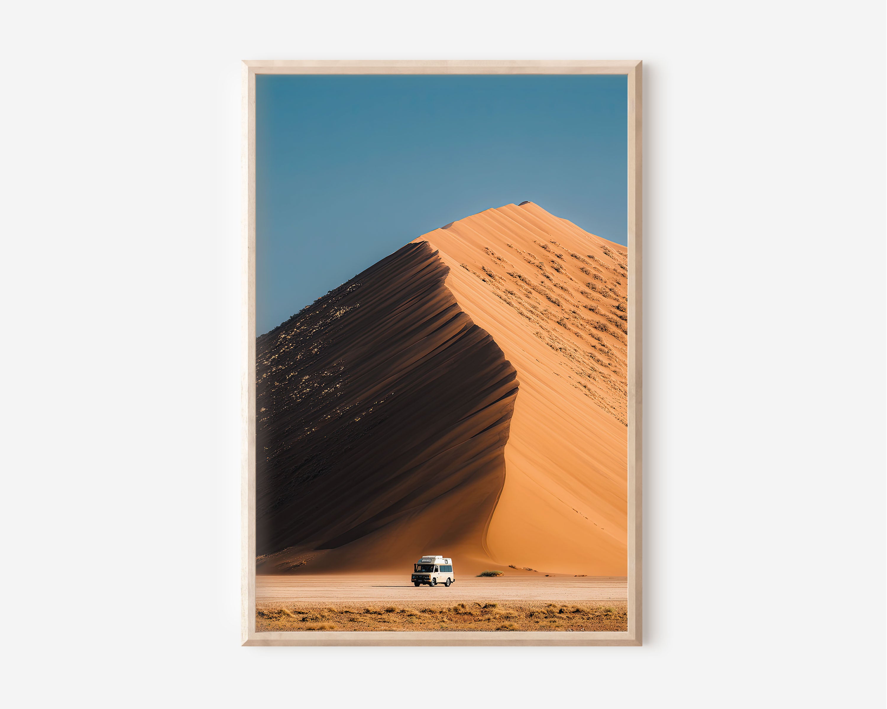 Namibia Sand Dune Van Wall Art Print | Sossusvlei Desert Road Trip Photography | Africa Adventure Campervan Poster