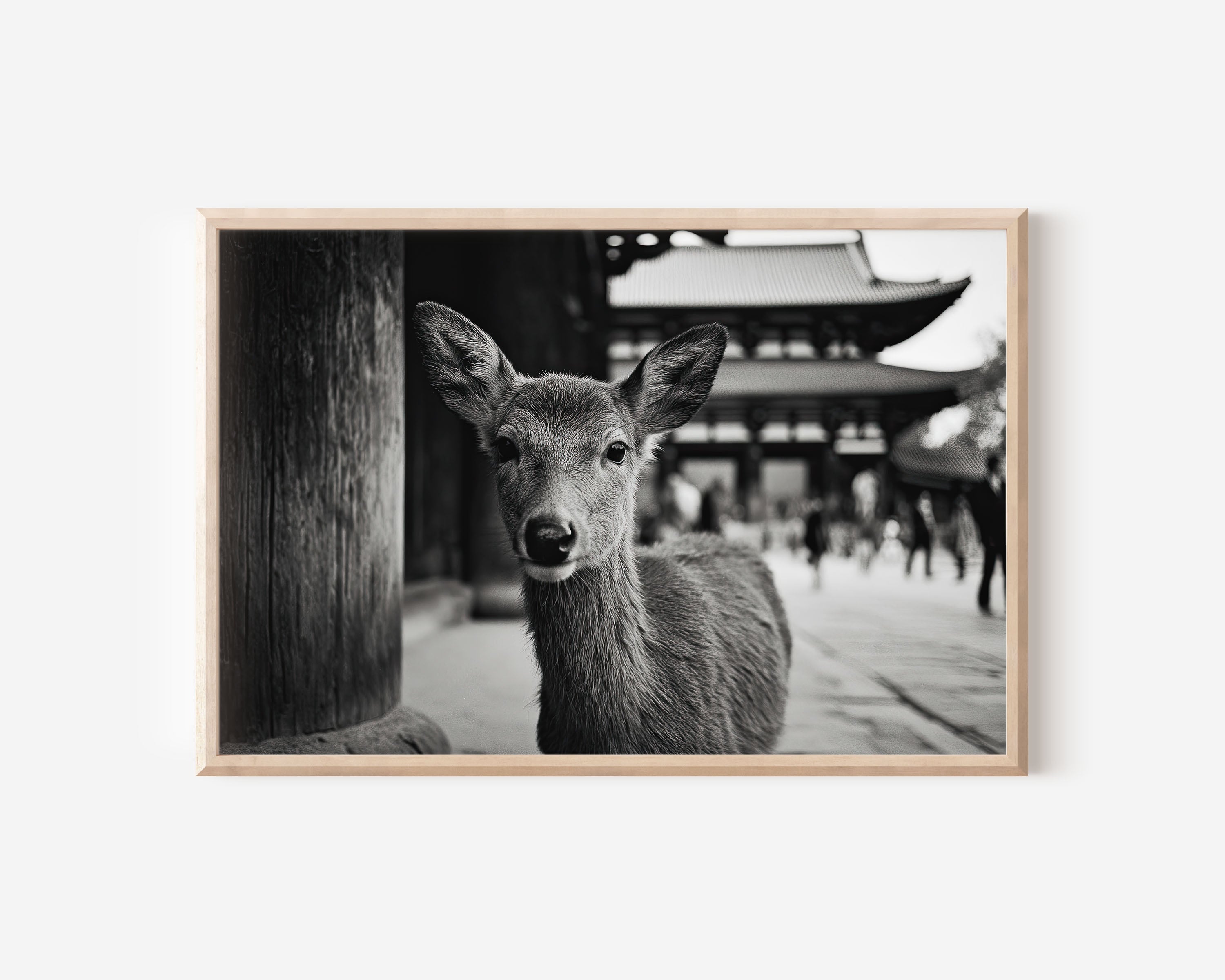 Nara Deer Temple Japan Wall Art Print, Black White Wildlife