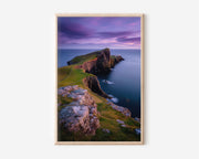 Neist Point Lighthouse Isle of Skye Wall Art Print | Scotland Coastal Sunset Photography | Purple Sky Clifftop Poster