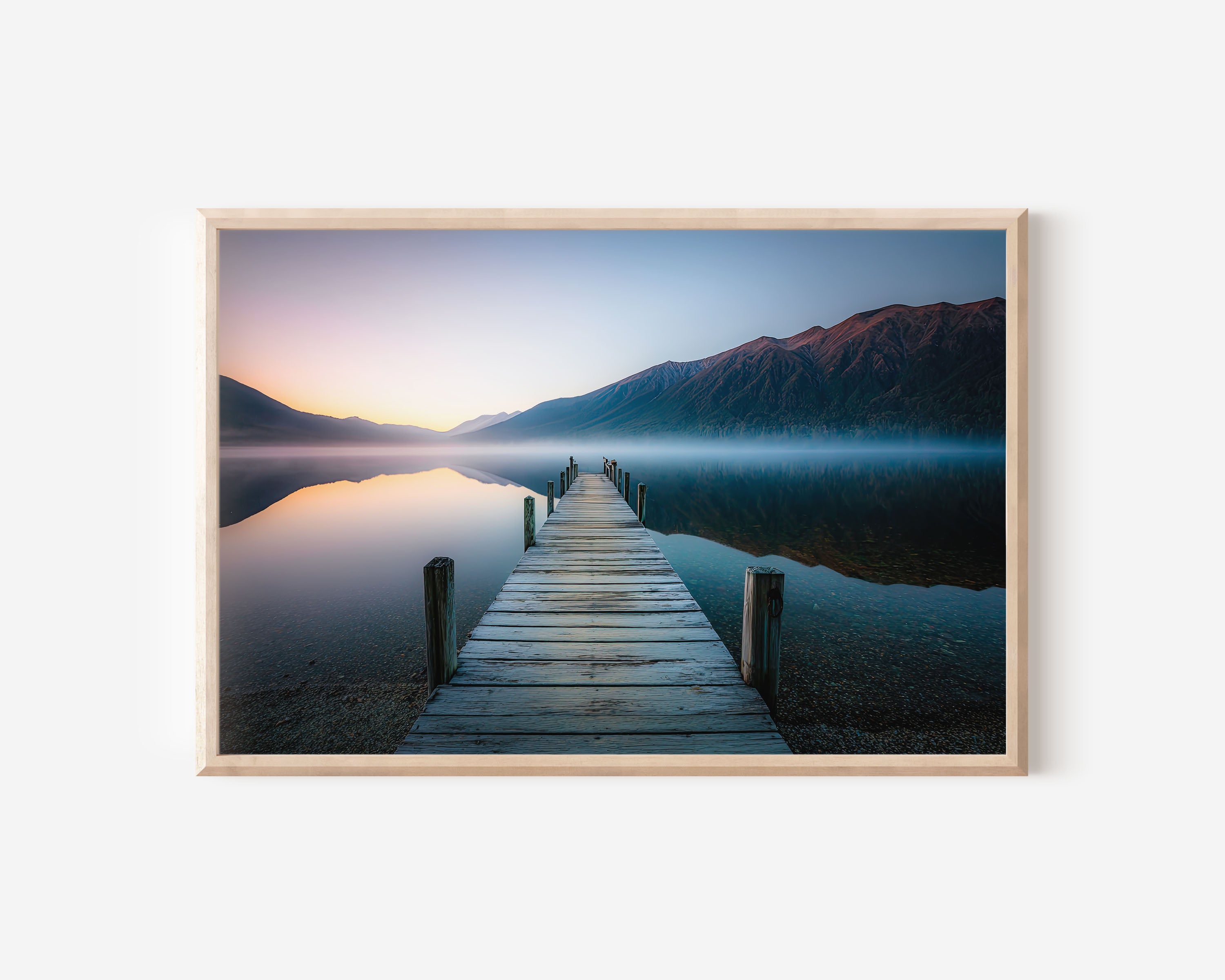 Nelson Lakes Jetty Wall Art Print | New Zealand Sunrise Lake