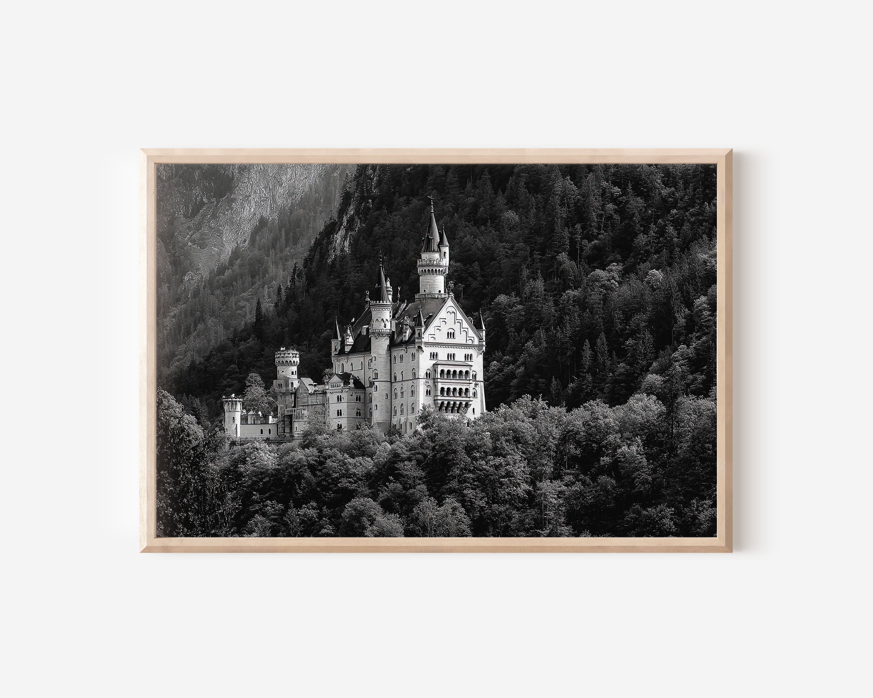 Neuschwanstein Castle Black & White Wall Art Print