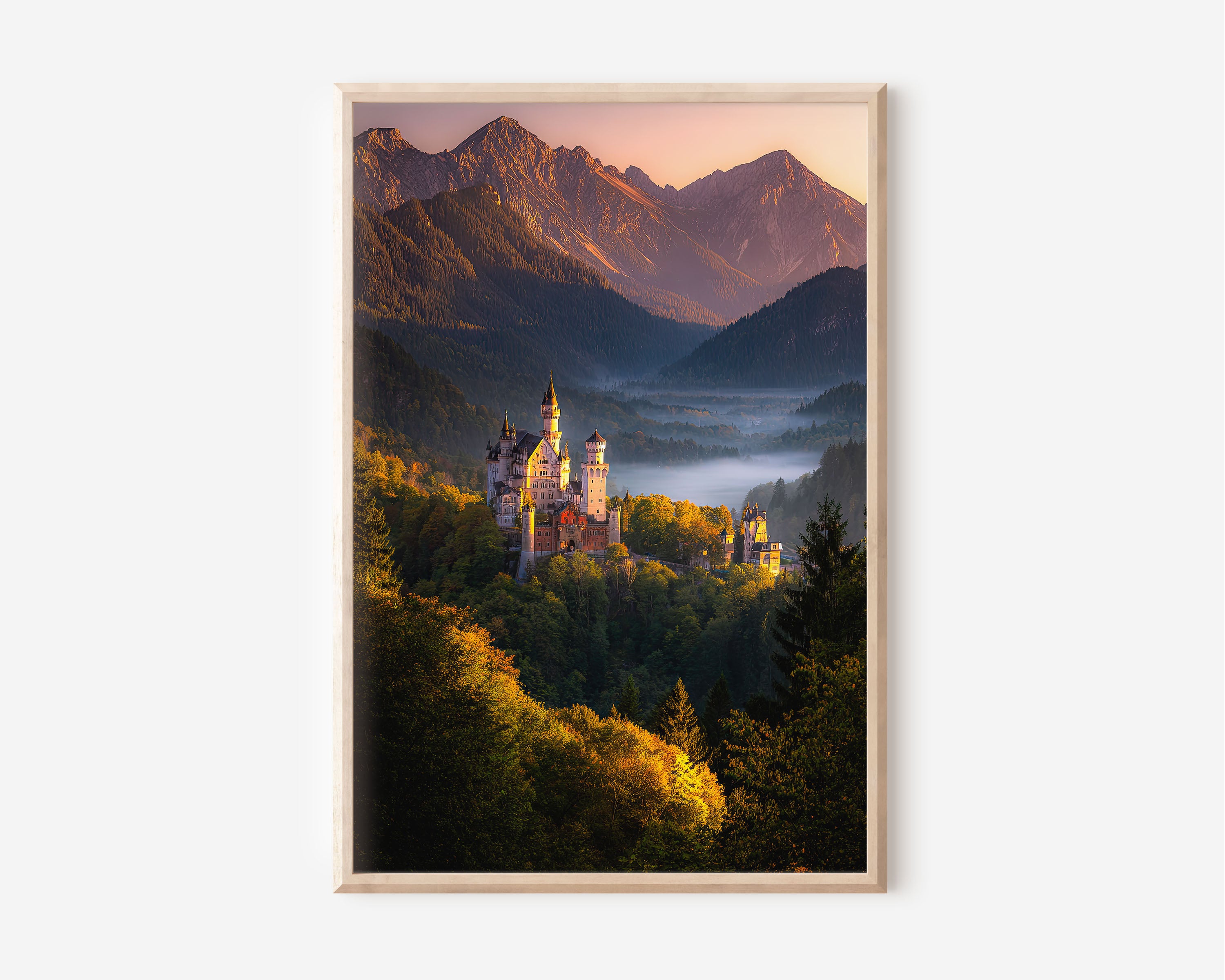 Neuschwanstein Castle Autumn Mist Wall Art Print | Bavaria Germany Travel Photography | Fairytale Castle Home Decor