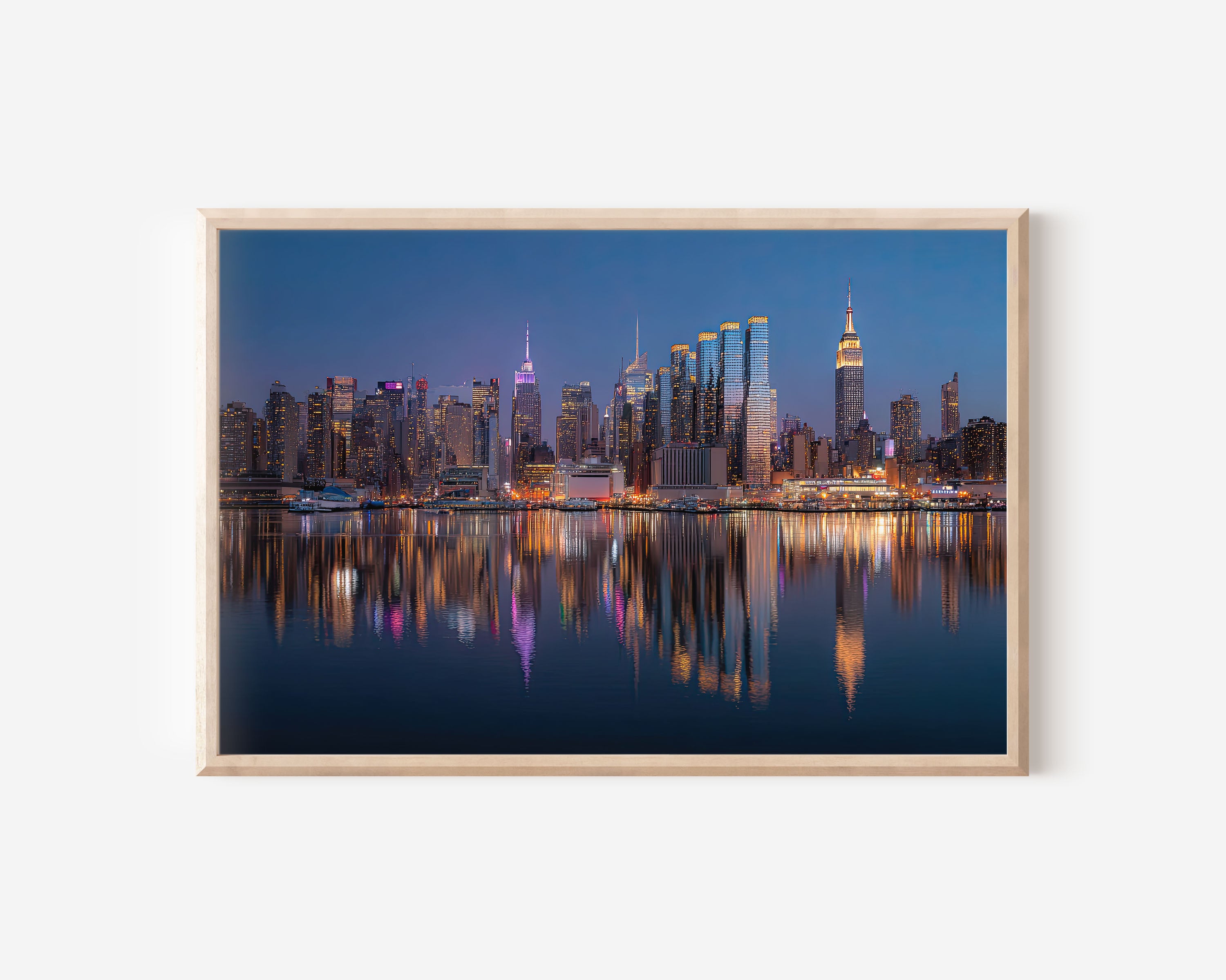 New York City Skyline Wall Art Print | Manhattan Night Cityscape Reflection Photography
