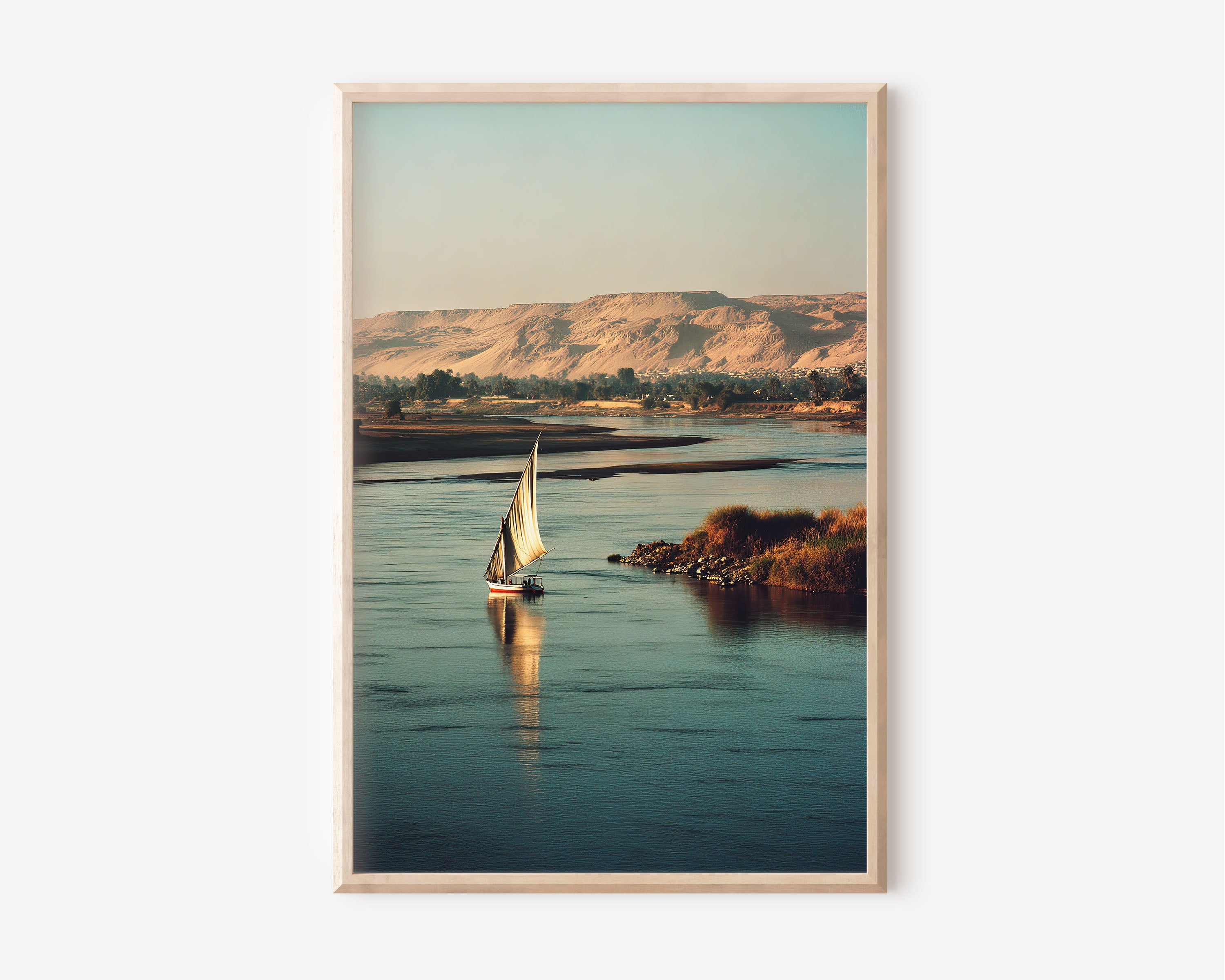 Nile River Egypt Wall Art Print | Felucca Sailboat Luxor Desert Photography | Egypt Travel Poster | Warm Earthy Home Decor