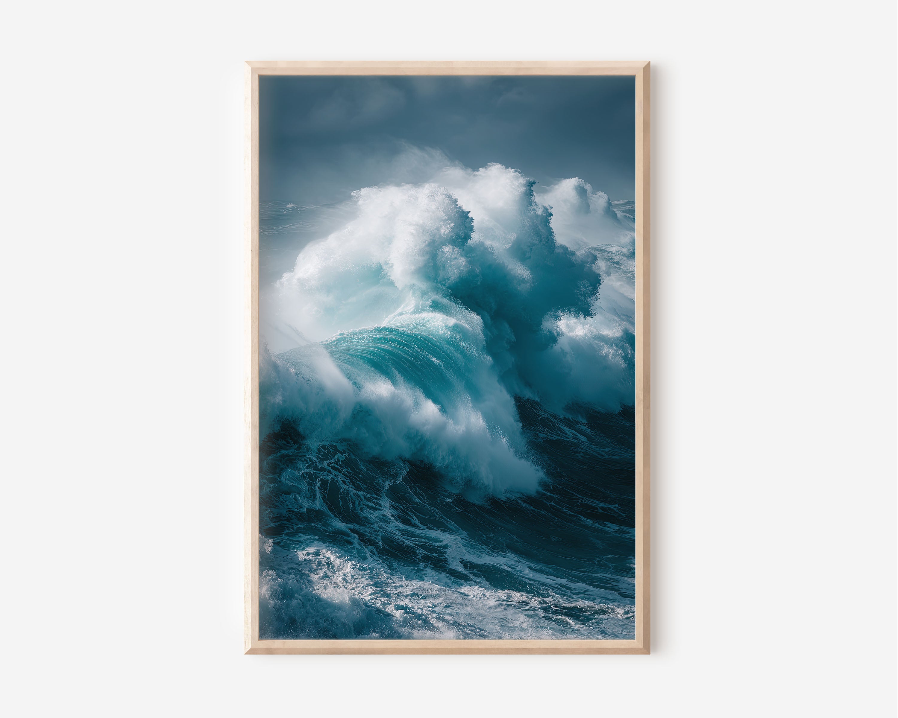 Ocean Storm Wave Teal Blue Wall Art Print | Atlantic Crashing Wave Photography | Dramatic Seascape Coastal Poster